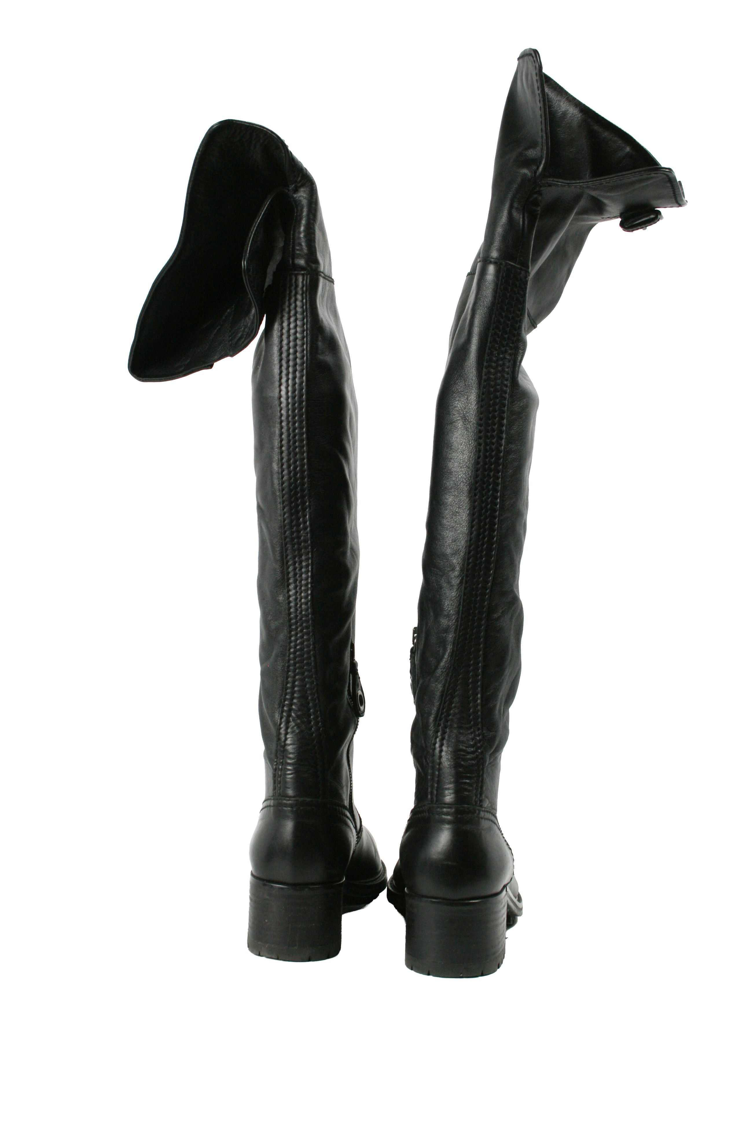 Car Shoe By Prada Overknees Riding Tractor Leather Boots Size US 9 / IT 39 - 14 Thumbnail