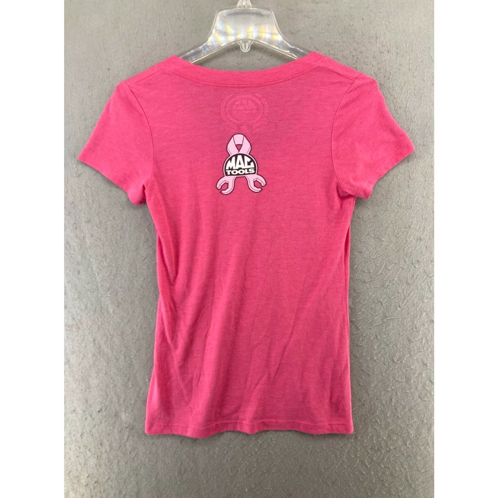 Vintage Mac Tools T-Shirt Womens Small Pink Breast Cancer Awareness Cap Sleeve V-Neck Knit Graphic Print 2010s Cars Theme Womens Size S / US 4 / IT 40 - 6 Thumbnail