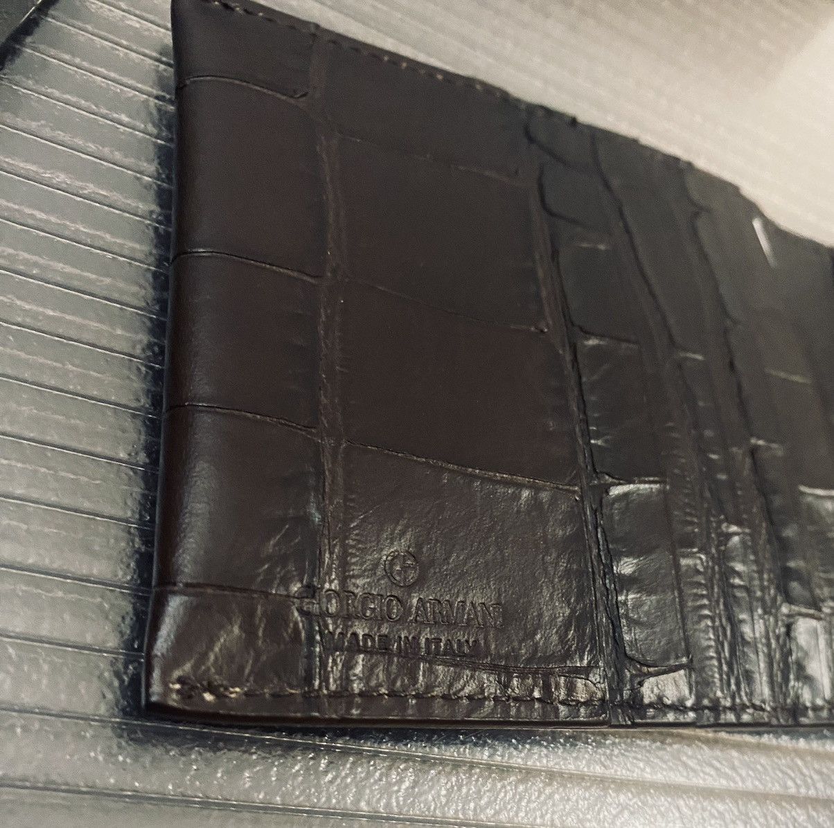 Giorgio Armani Giorgio Armani 🇮🇹 croc espresso leather 8 card wallet NEW Size ONE SIZE - 2 Thumbnail