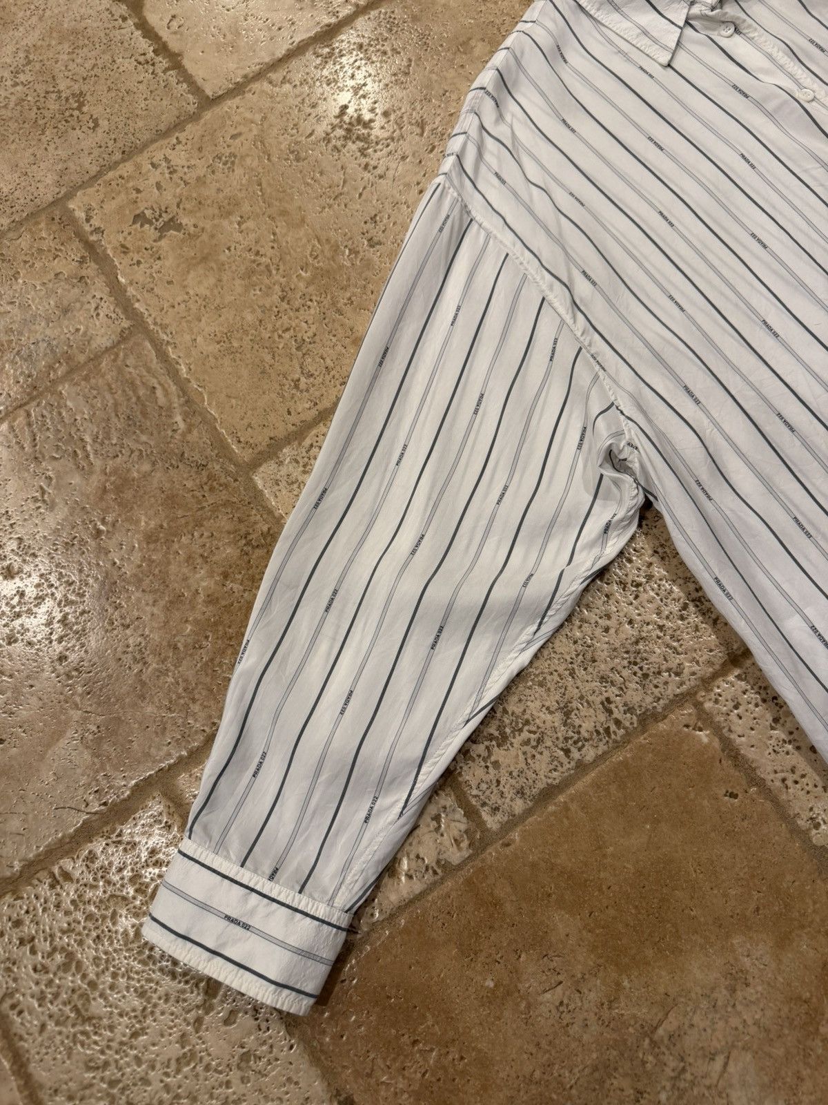 Prada Prada Raf Simons 2022 Logo Stripe White Silk Button Up Shirt Size US XL / EU 56 / 4 - 8 Thumbnail