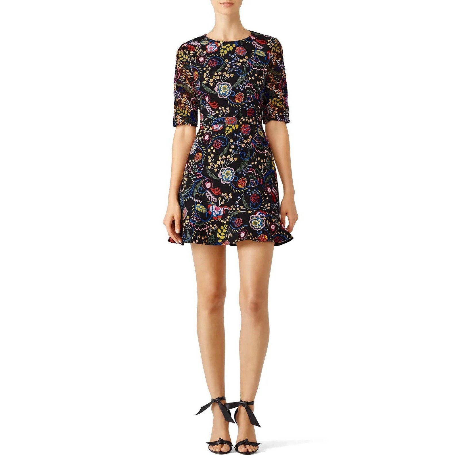 Other Saloni Celia B Lined Dark Blue Floral Polyester Mini 2 Size XS / US 0-2 / IT 36-38 - 1 Thumbnail