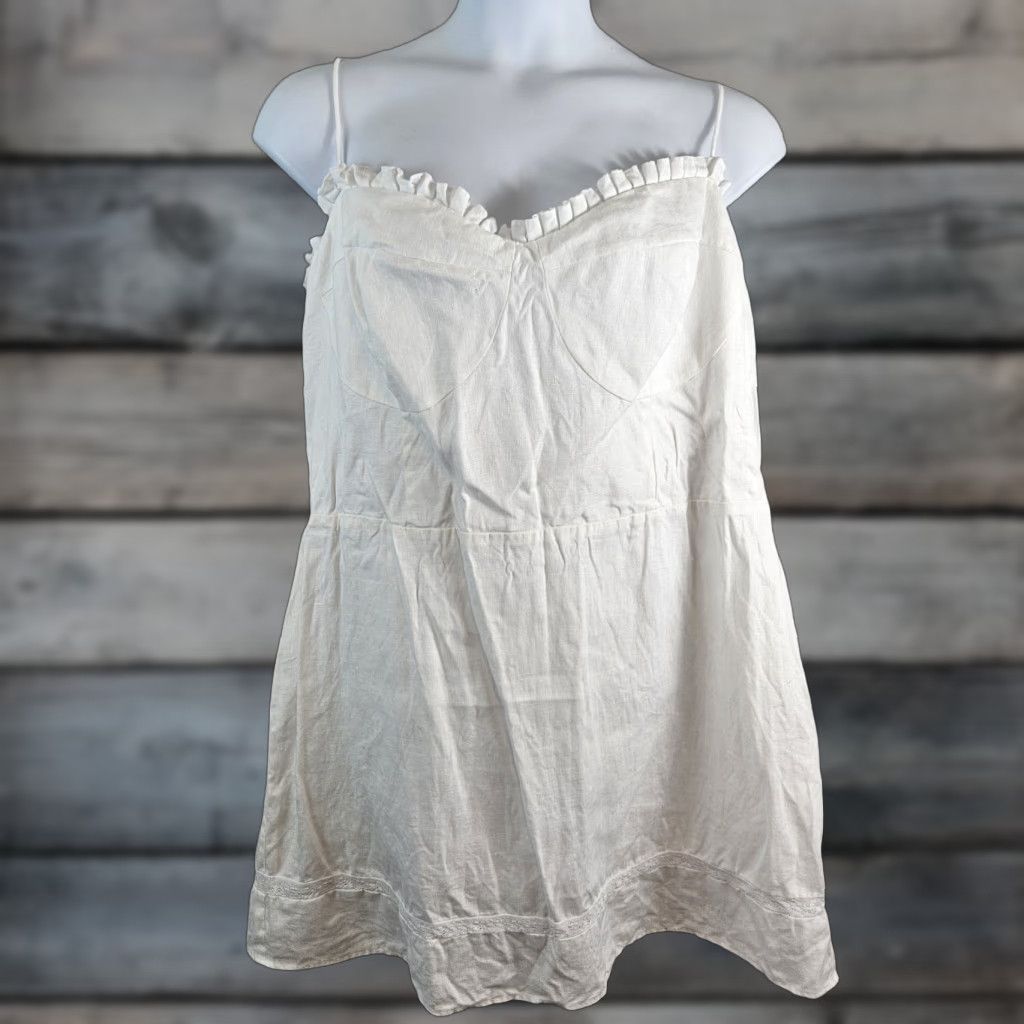 Reformation Reformation Womens Dress Solid White Linen Smocked Spaghetti Strap Size 20 Size 3XL / US 20-22 - 1 Thumbnail