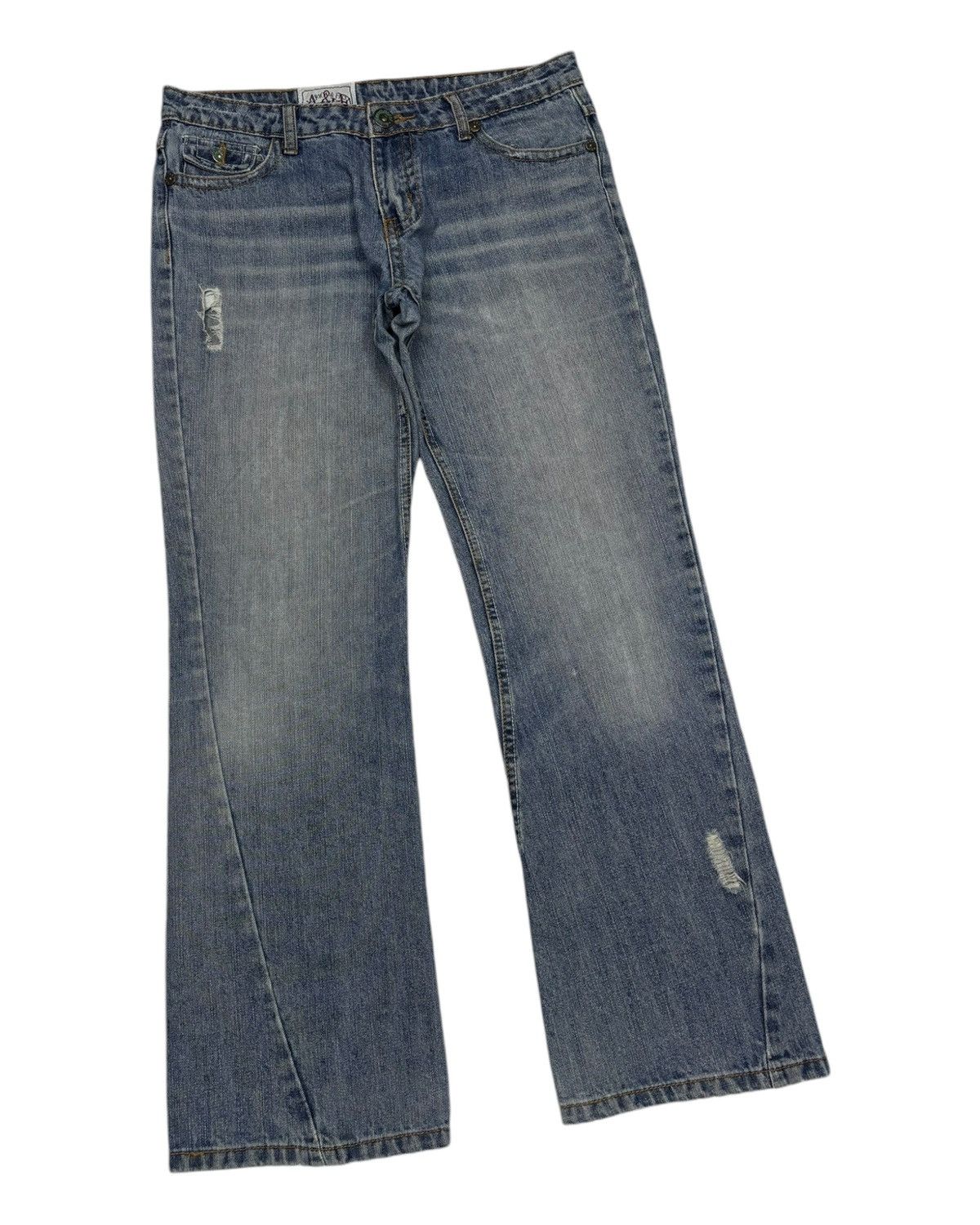 If Six Was Nine FLARE💥90s Flare Twist Denim America & First Distress Jeans Size US 33 - 3 Thumbnail