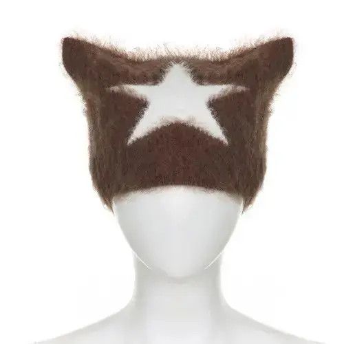 Japanese Brand Hat Kawaii Knitted Star Pattern Cat Ear Beanies Hat Size ONE SIZE - 1 Thumbnail