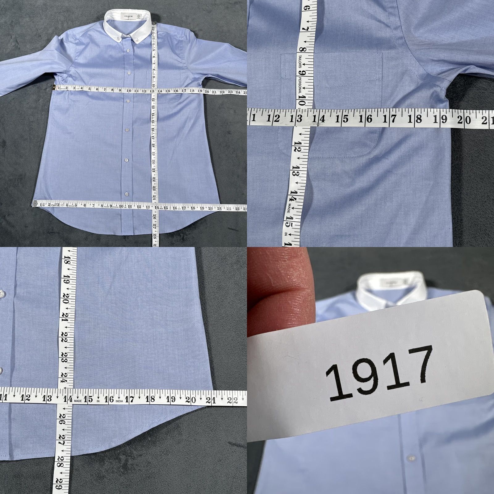 Coach Coach Shirt Womens 10 Blue Chambray Contrast Collar Button Front Cotton Size L / US 10 / IT 46 - 8 Thumbnail