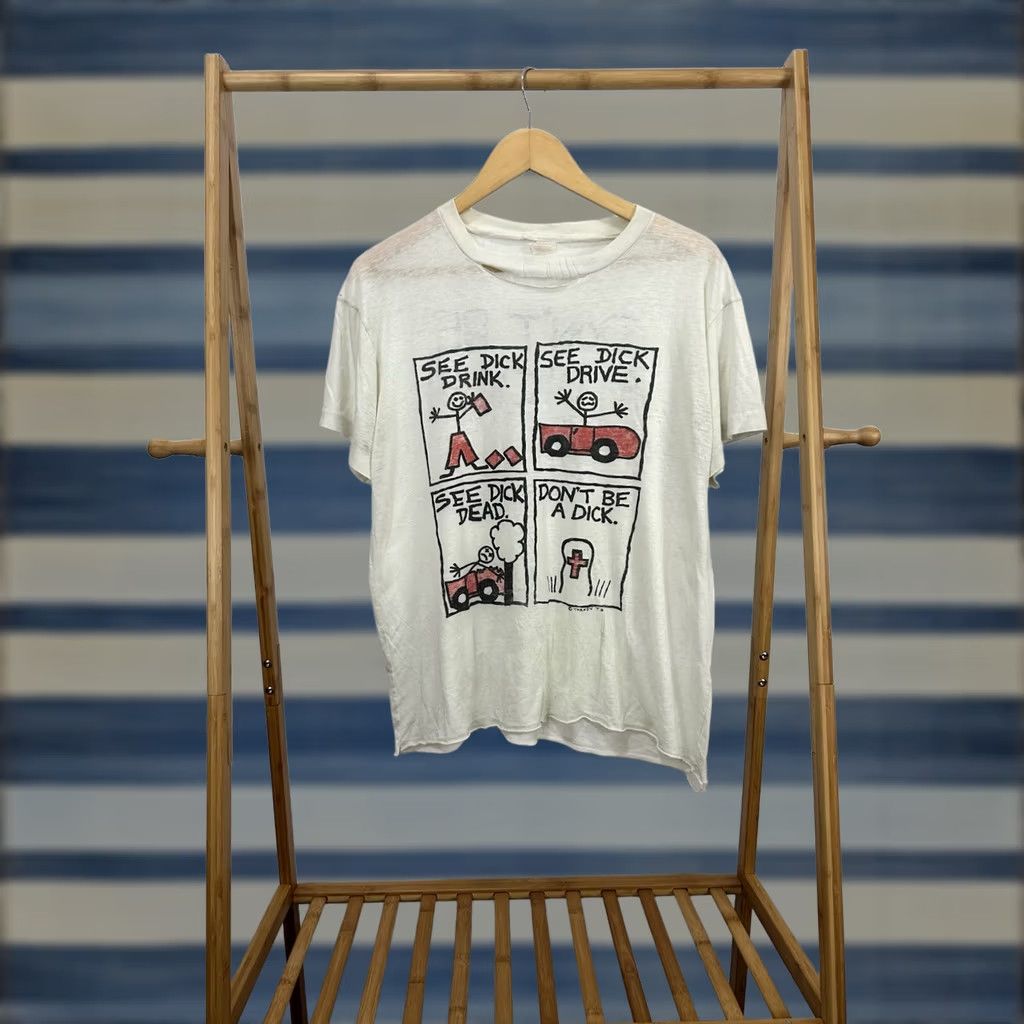 Vintage VINTAGE Don't Be A Dick Drink & Drive Drunk AA Paper Thin Burnout Worn T-Shirt L Size US L / EU 52-54 / 3 - 1 Thumbnail