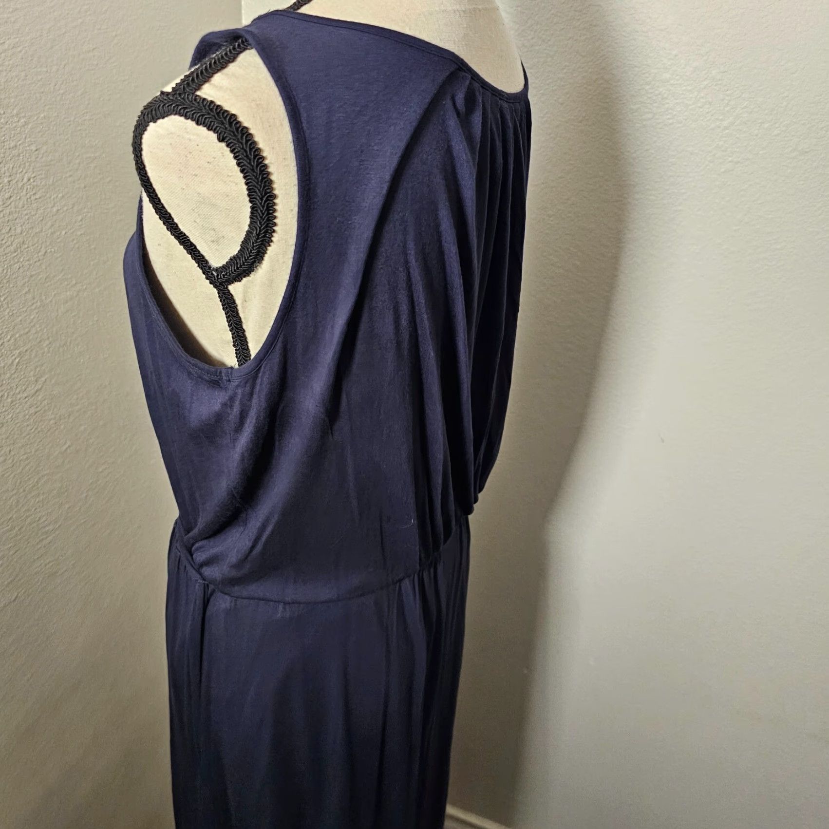 Vintage Ann Taylor A-Line Dress Medium Tall Sleeveless Navy Blue Bohemian Stretch Casual Womens Size M / US 6-8 / IT 42-44 - 3 Thumbnail