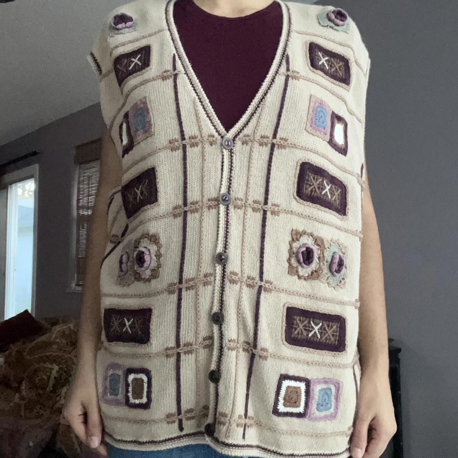 Other Cream and brown purples vintage knit vest knit Size XXL / US 16-18 / IT 52-54 - 2 Thumbnail