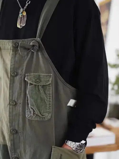 VIBE 20AW Indigo Union Japan Green Patchwork Worker Overall Size US 31 - 2 Thumbnail