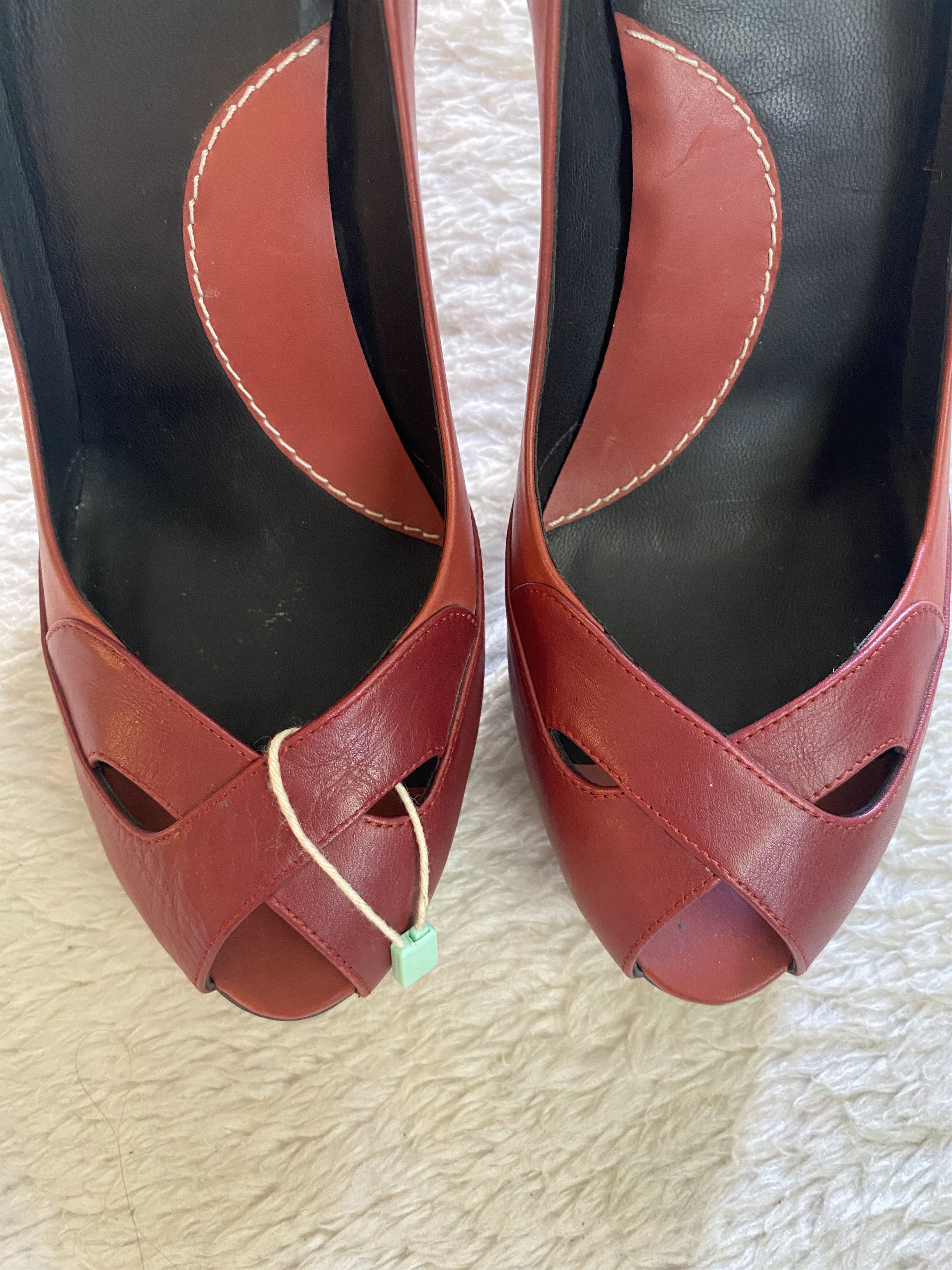 Kenzo KENZO Burgundy & Blue Leather Open Toe Heels Size US 9 / IT 39 - 9 Thumbnail