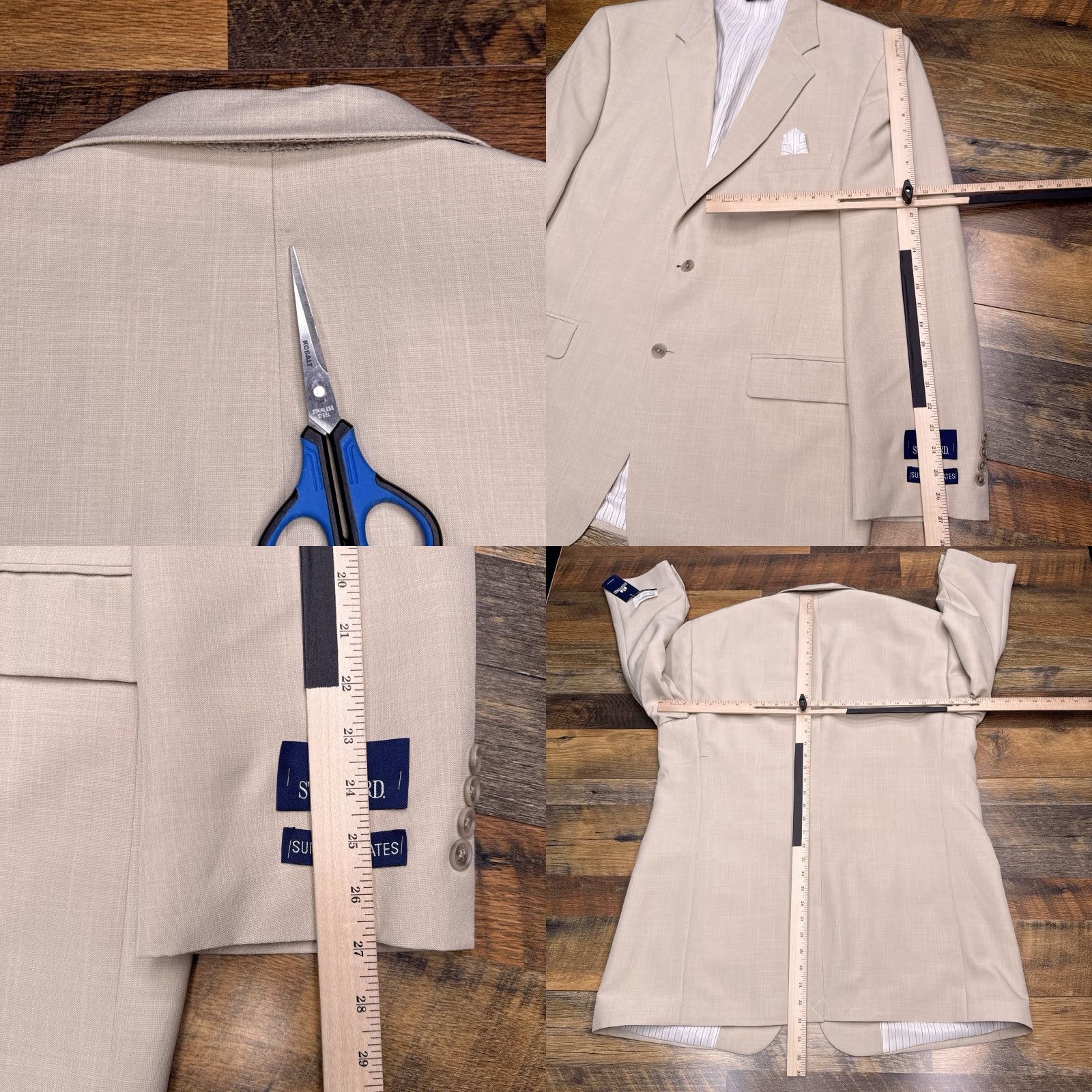 Stafford Stafford Suit 2 Piece Long Tan Pleated Notch Lapel Single-Breasted 46 Chest 48 36 Skinny? Size 46R - 8 Thumbnail
