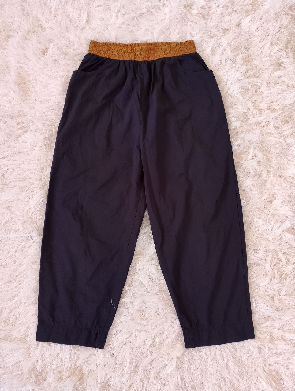 Japanese Brand ELLE Dark Blue Gold Outer Pocket Wide Pants Size 28" / US 6 / IT 42 - 1 Thumbnail