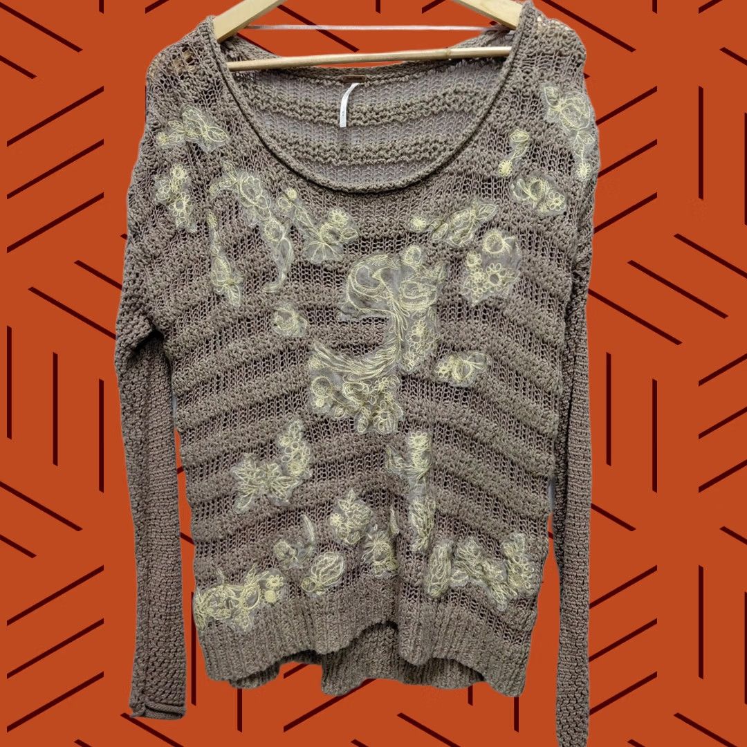 Free People Free People Sweater Womens M Brown Floral Knit Long Sleeve Scoop Neck Women Size Size M / US 6-8 / IT 42-44 - 1 Thumbnail