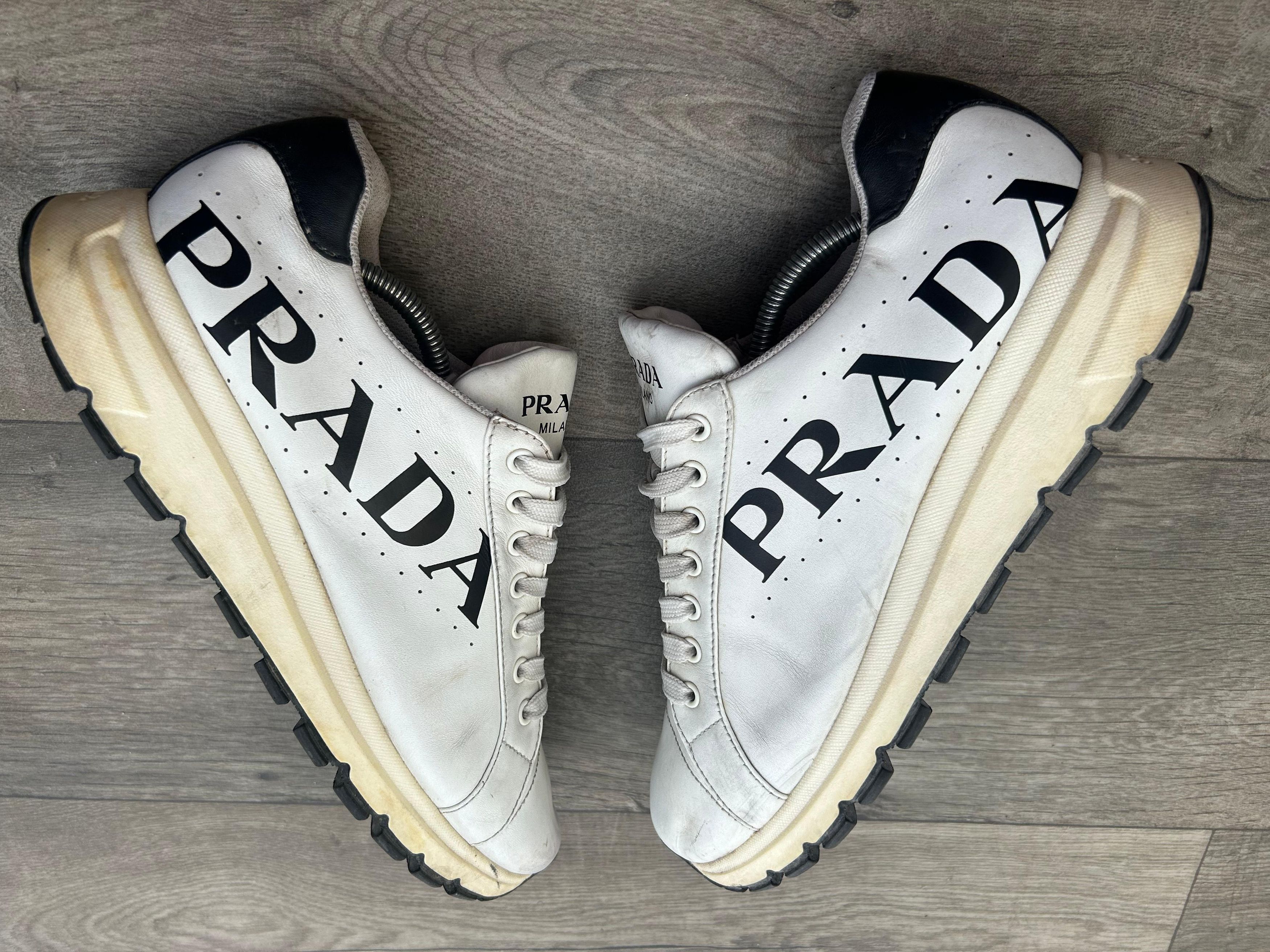 Prada White Prada Low Top Leather Sneakers Sz 9 UK Size US 10 / EU 43 - 1 Thumbnail