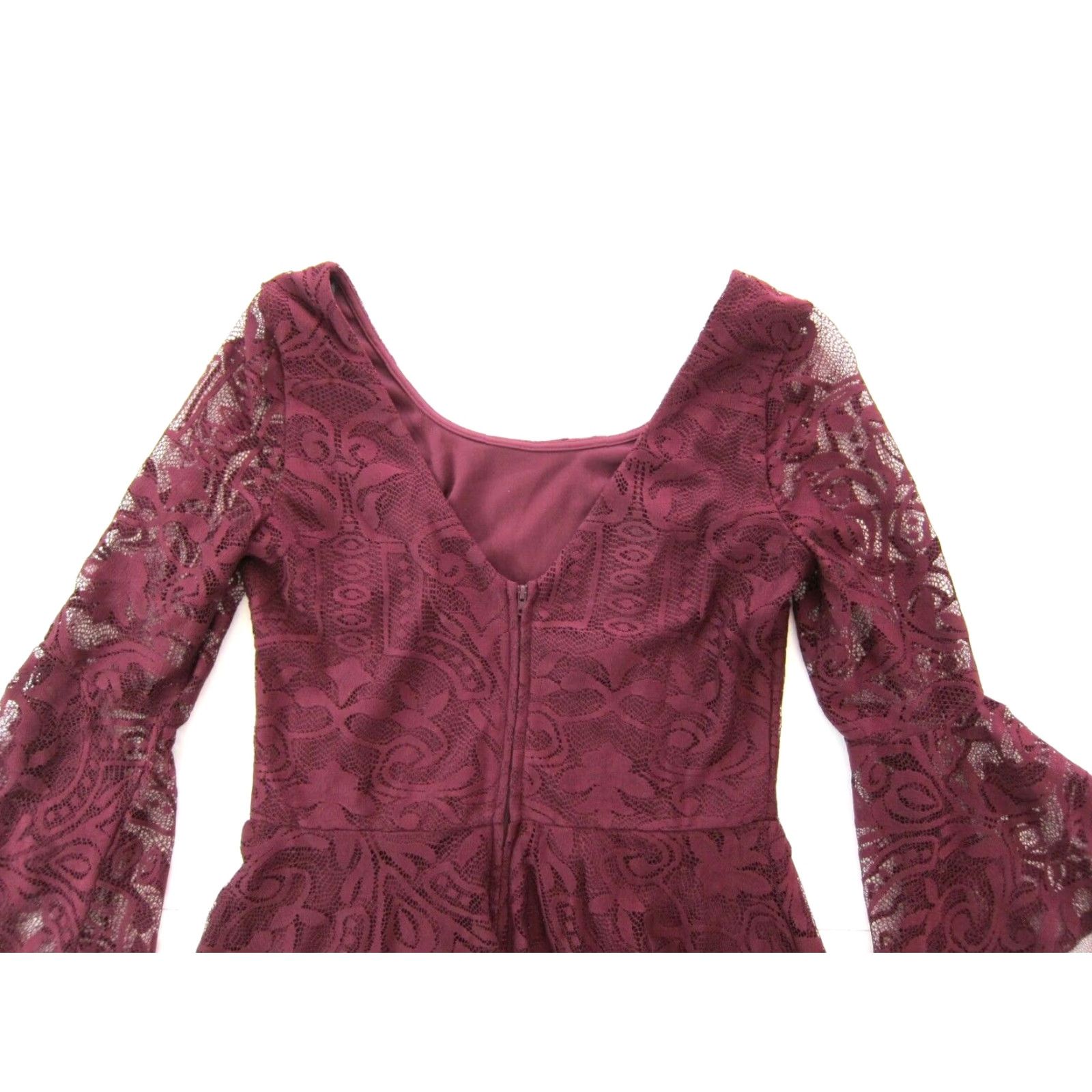 Vintage VINTAGE I.N. San Francisco Red Burgundy Lace Flare Sleeve Scoop Neck Smock Dress 11/L Size L / US 10 / IT 46 - 6 Thumbnail