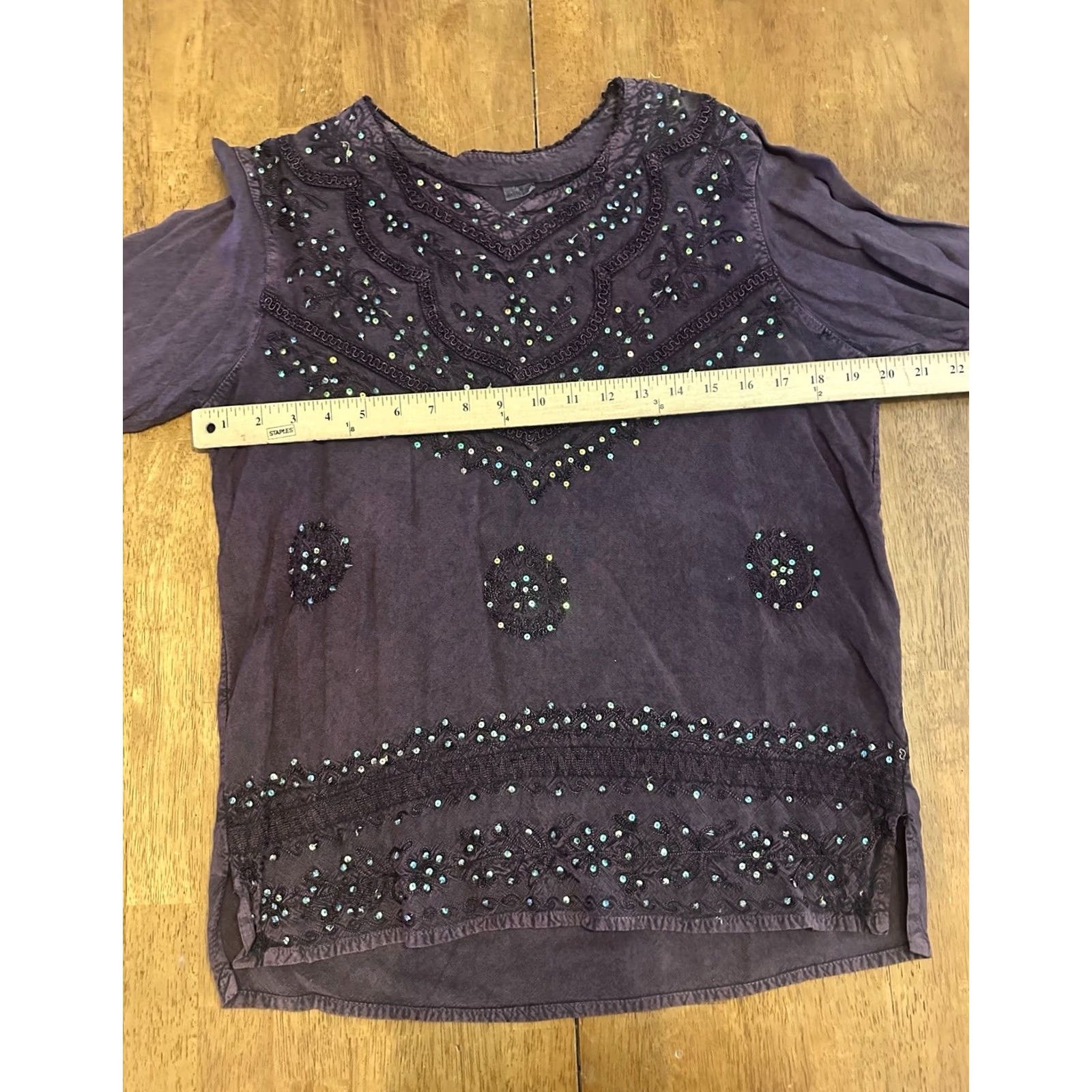 Vintage VINTAGE Women's Tunic Top Free Size Bejeweled Purple 90s Size M / US 6-8 / IT 42-44 - 6 Thumbnail