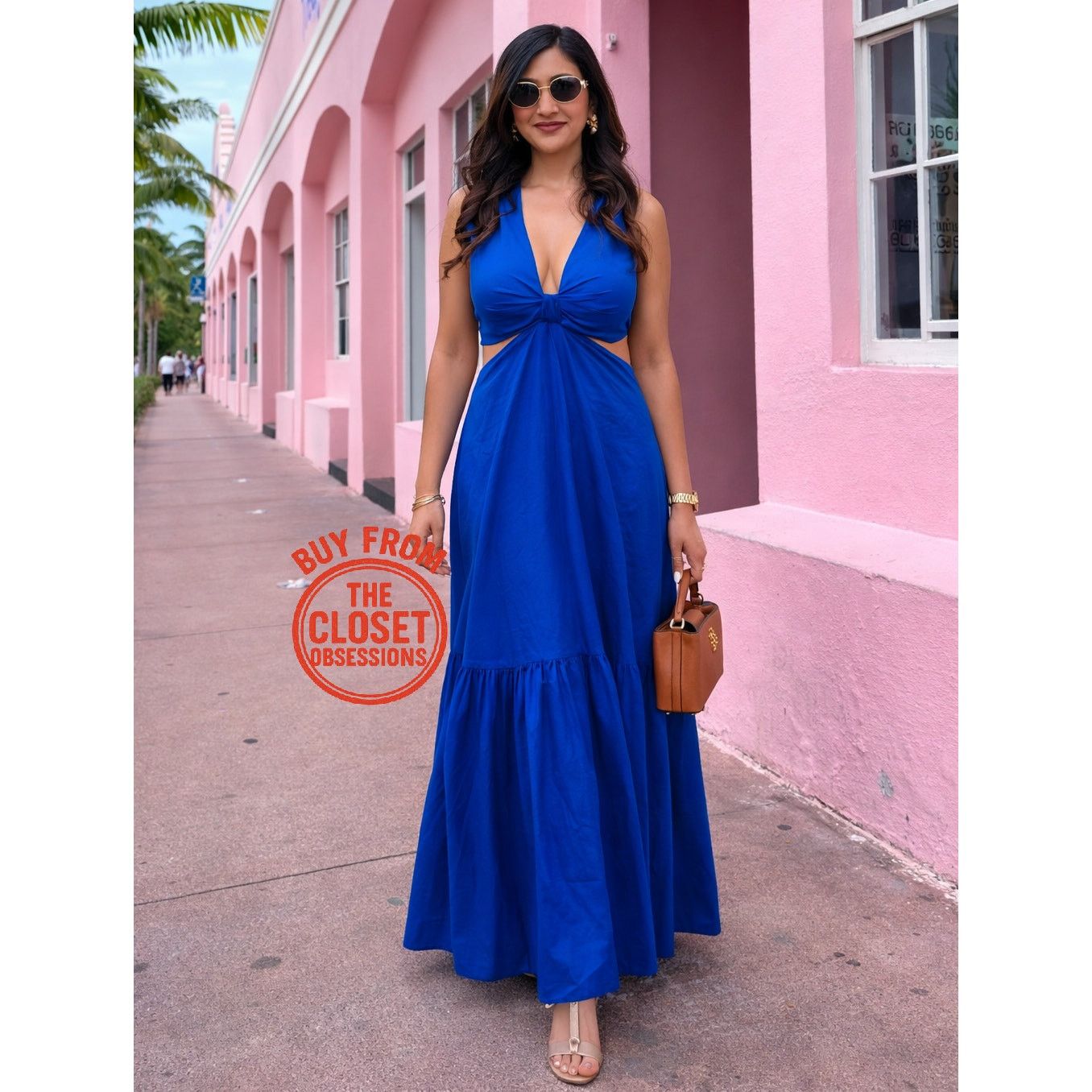 Mango MANGO Blue Sleeveless V-Neck Maxi Dress NWT Size S / US 4 / IT 40 - 4 Thumbnail