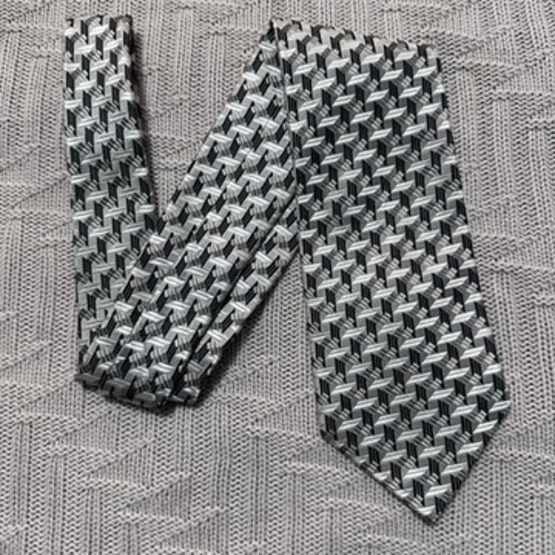 Serica Serica silver gray black geometric print Italian silk tie Size ONE SIZE - 1 Thumbnail