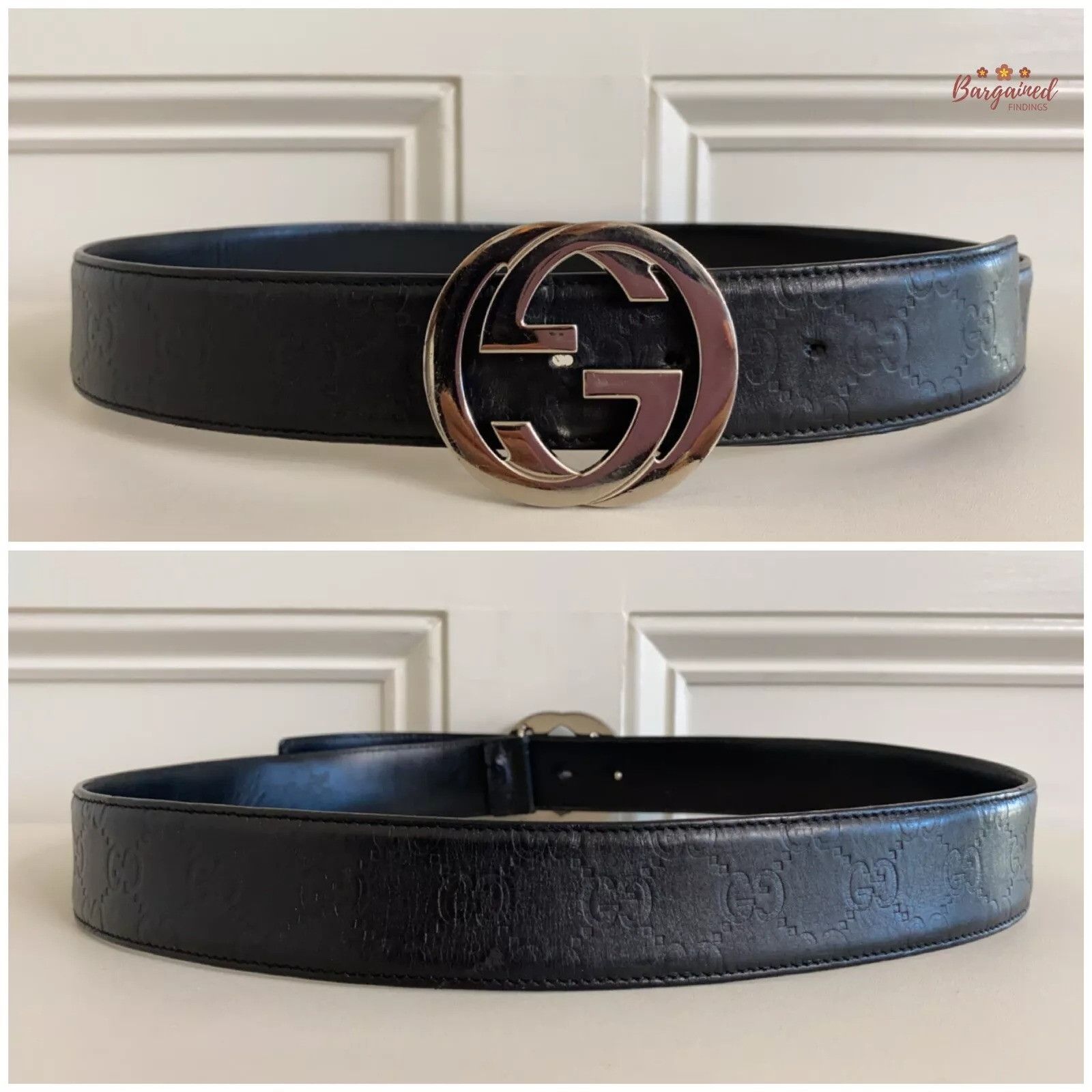 Gucci Gucci Black Guccissima Leather Silver Interlocking G Belt Size 32 - 10 Thumbnail
