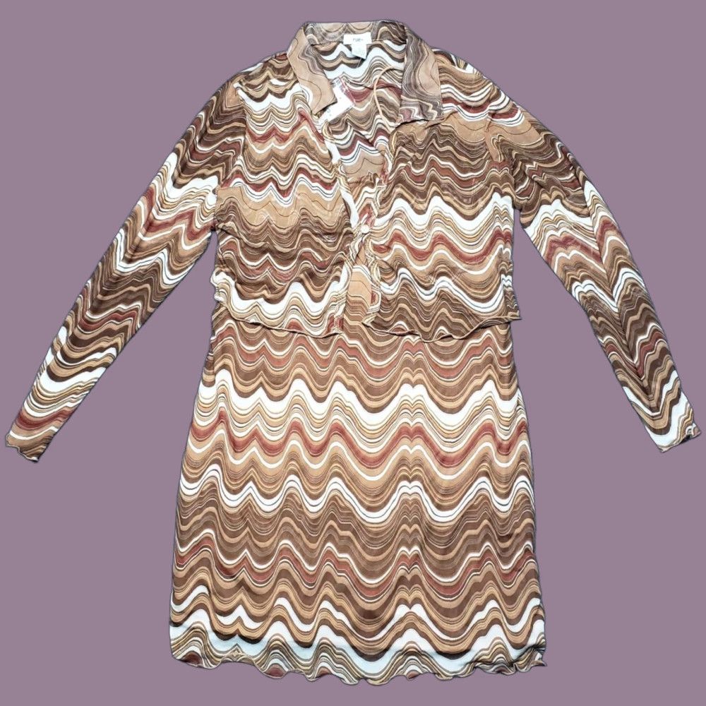 Vintage VINTAGE Rue21 Dress Womens Plus 1X Brown Wavy Retro Cardigan Jacket Long Sleeve 2pc New Size XL / US 12-14 / IT 48-50 - 1 Thumbnail