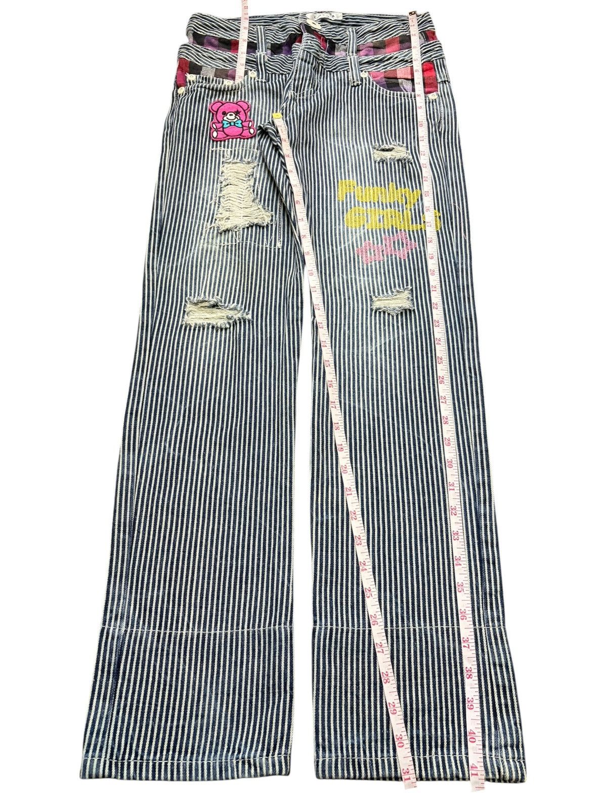 Issey Miyake Vintage Japanese Brand Double Waist Hickory Distress Jeans Size 29" - 7 Thumbnail