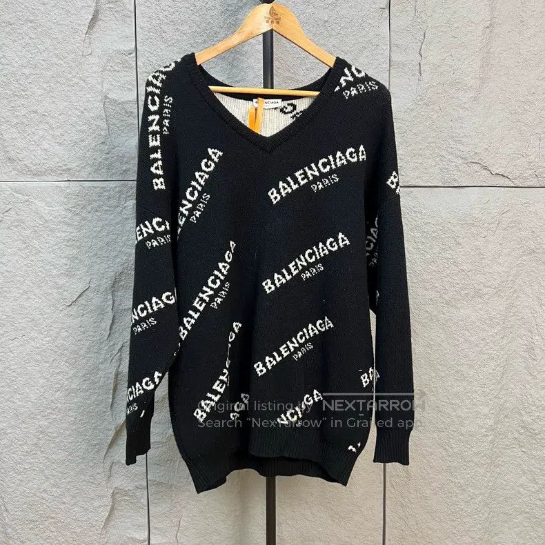 Balenciaga Black Barrage All-over V-neck Sweater