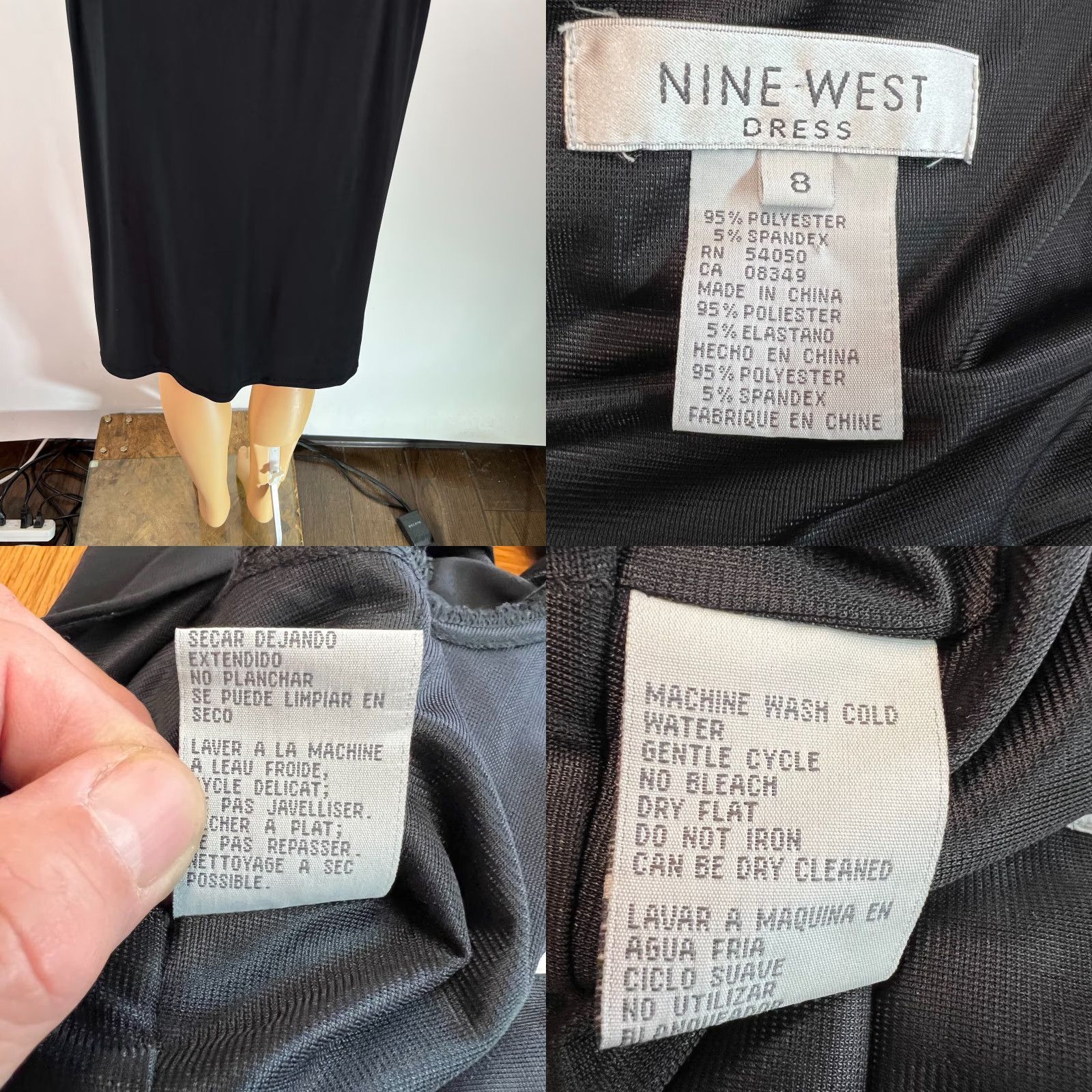 Nine West Nine West Womens V Neck Long Sleeve Stretch Casual Black A-Line Dress Size 8 Size M / US 6-8 / IT 42-44 - 8 Thumbnail