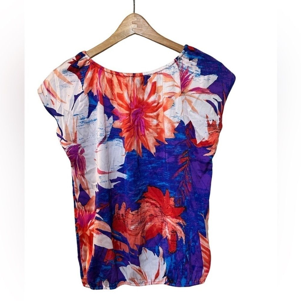 Ann Taylor ANN TAYLOR Tropical Top Floral Blue Orange Women's Size XS. Size XS / US 0-2 / IT 36-38 - 2 Thumbnail