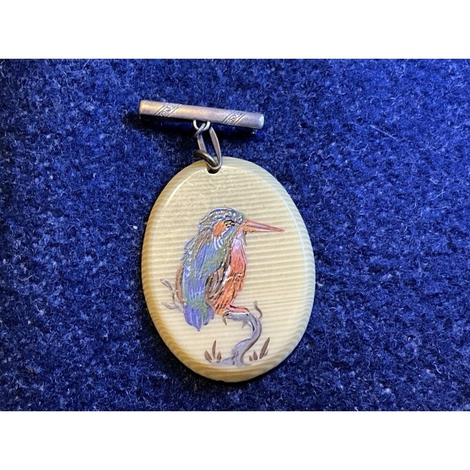 Other Silver Findings Oval Hand Painted King Fisher Bird Brooch Size ONE SIZE - 1 Thumbnail