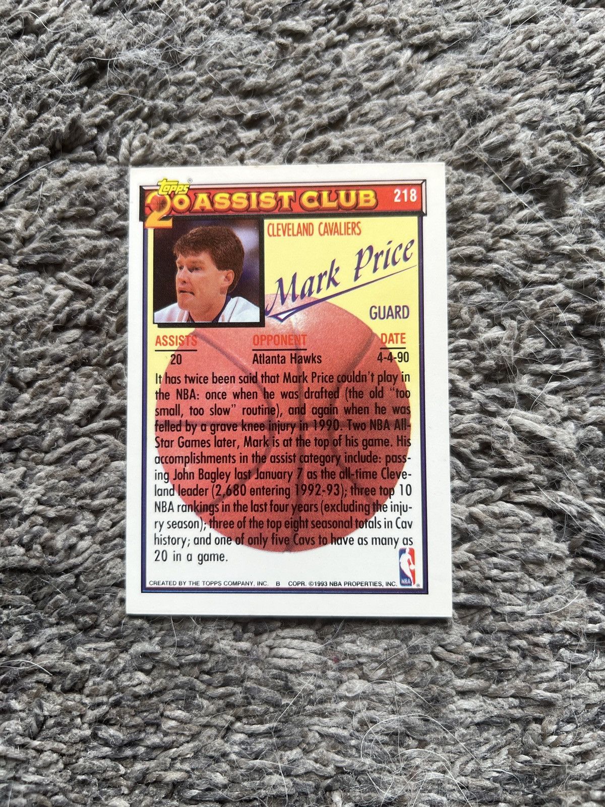 NBA 1993 Topps #218 Mark Price Card Size ONE SIZE - 2 Thumbnail