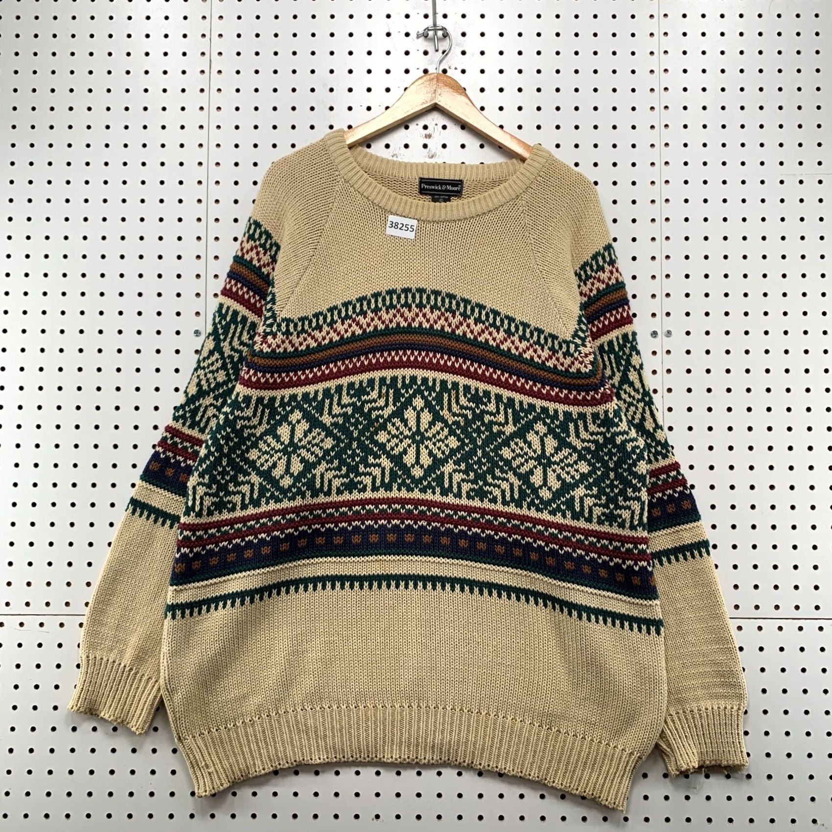 Vintage Vintage Preswick Moore Sweater Mens XL Beige Knit Fair Isle Grandpa Pullover Size US XL / EU 56 / 4 - 2 Thumbnail