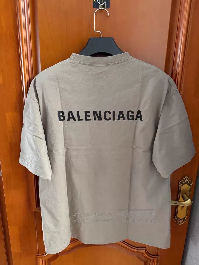 Balenciaga Balenciaga Khaki Front and Back Embroidered Logo Short Sle Size US M / EU 48-50 / 2 - 2 Thumbnail