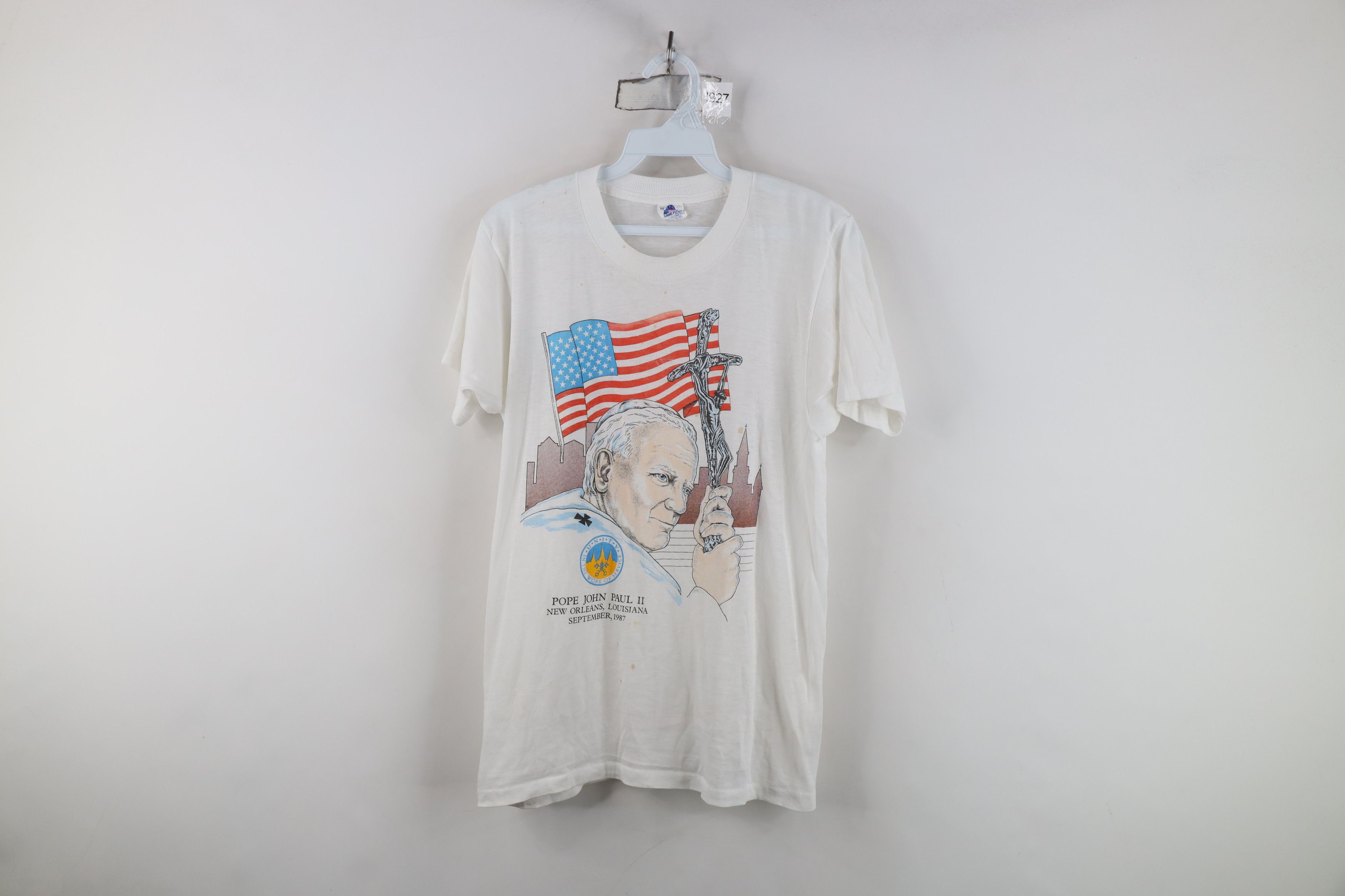 Vintage Vintage 80s Paul II Catholic Christian T-Shirt White USA Size M / US 6-8 / IT 42-44 - 1 Thumbnail