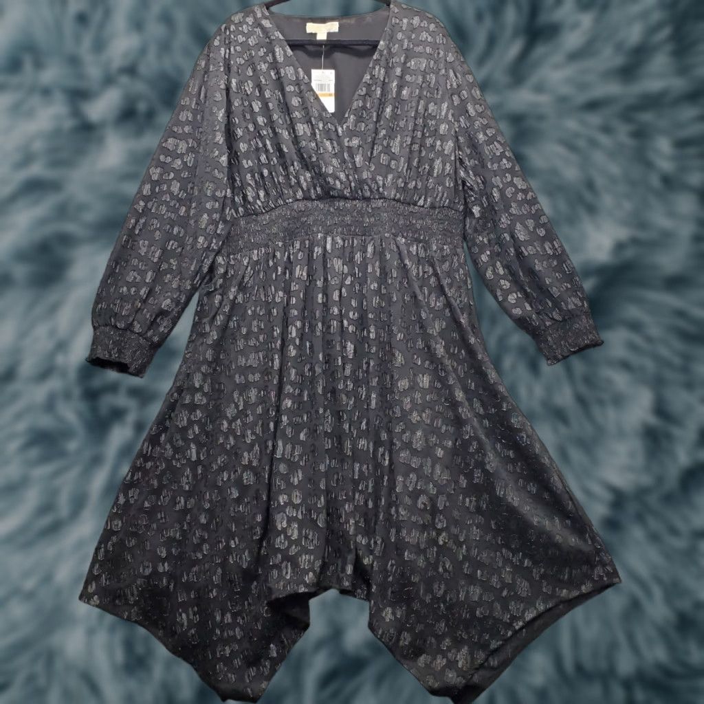 Michael Kors Michael Kors Maxi Dress Womens 3X Black Sparkly Jacquard Handkerchief-Hem Balloon-Sleeve Long Dress Size XXL / US 16-18 / IT 52-54 - 1 Thumbnail
