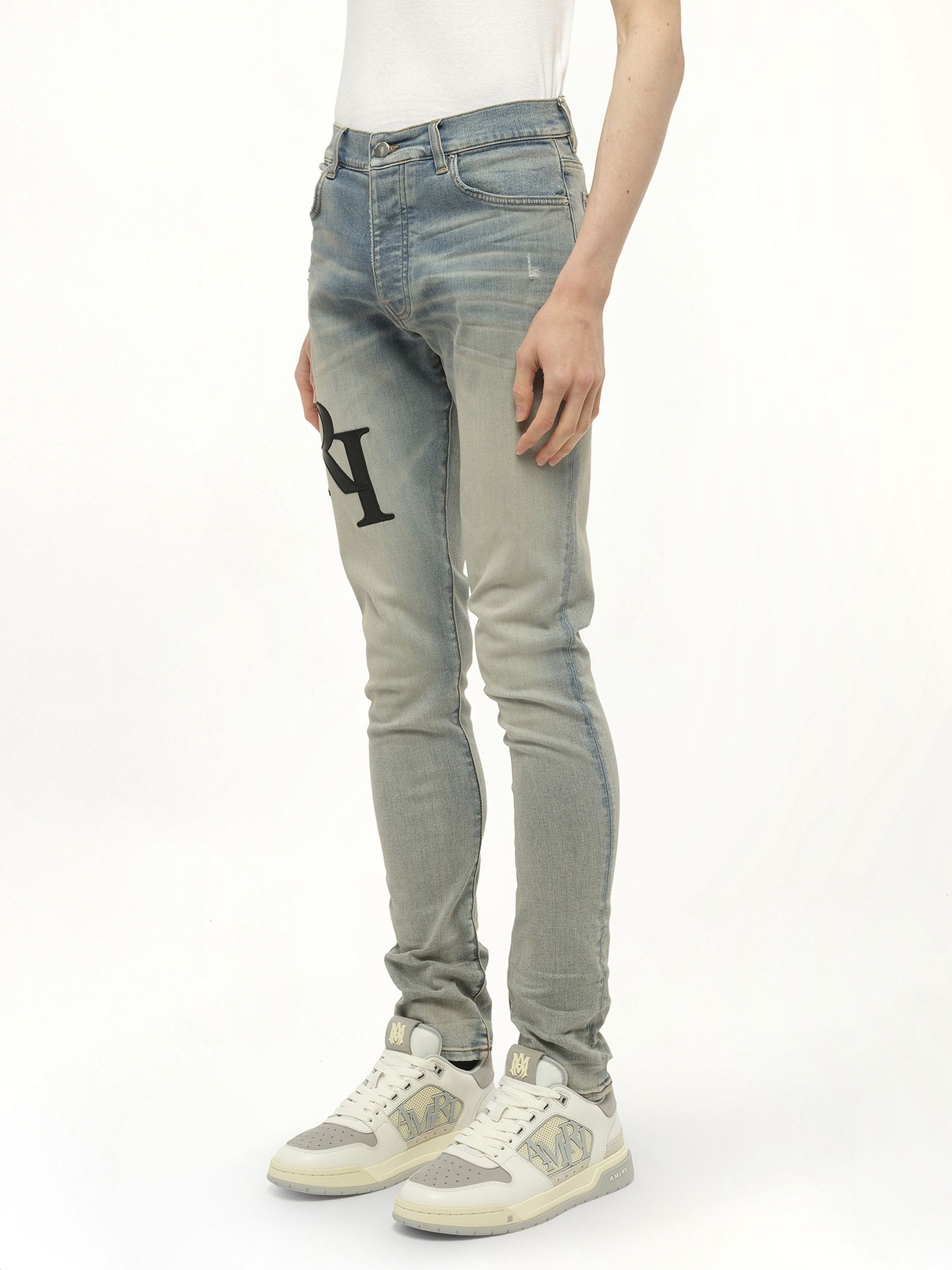 Amiri os11x1225 Staggered Logo Skinny Jeans in Blue Size US 32 / EU 48 - 5 Thumbnail