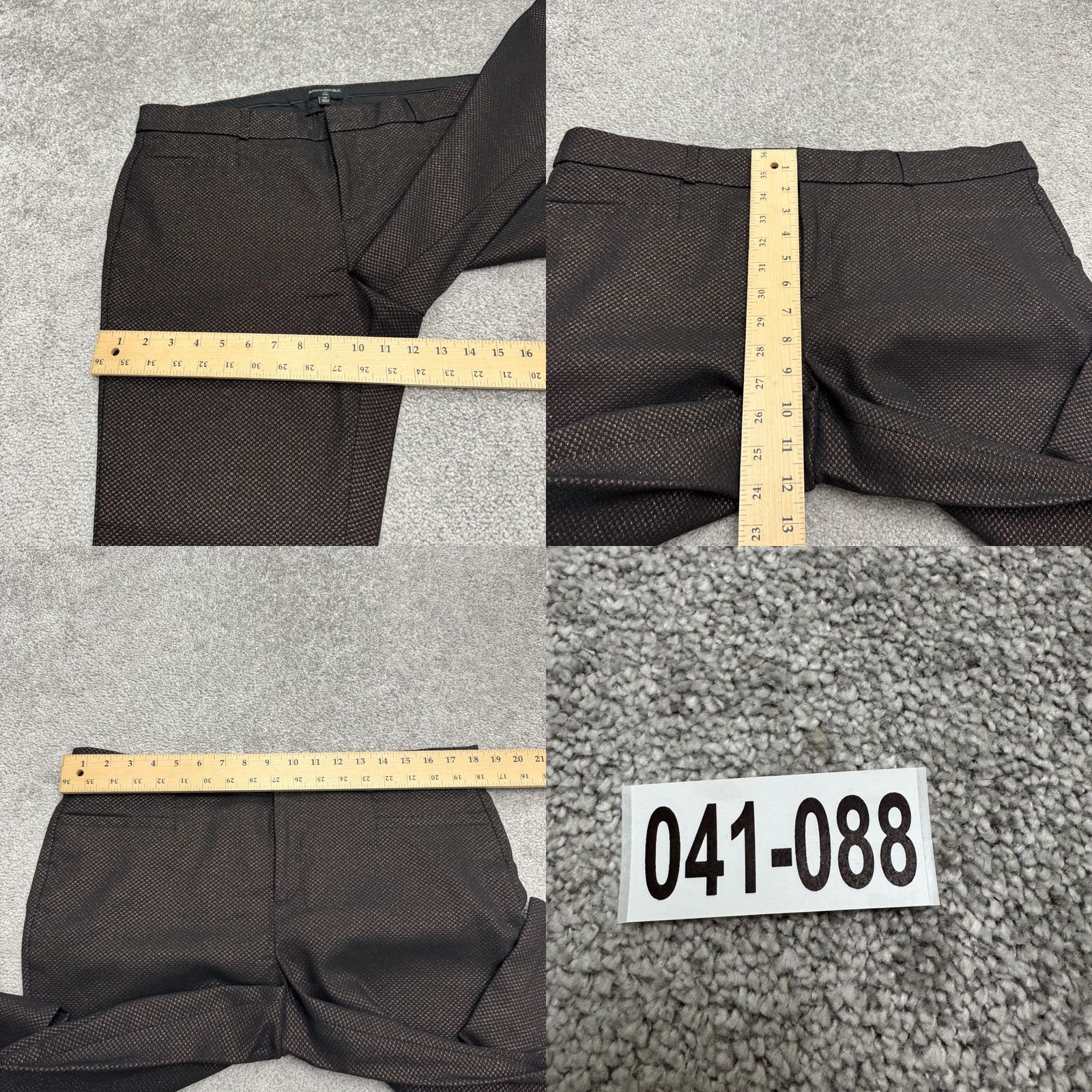 Banana Republic Banana Republic Sloan Slim Ankle Dress Pants Womens 14 Brown Textured Cotton Blend Flat Front Zip Hook & Eye N/A 10s? Size 36" / US 14 / IT 50 - 9 Thumbnail