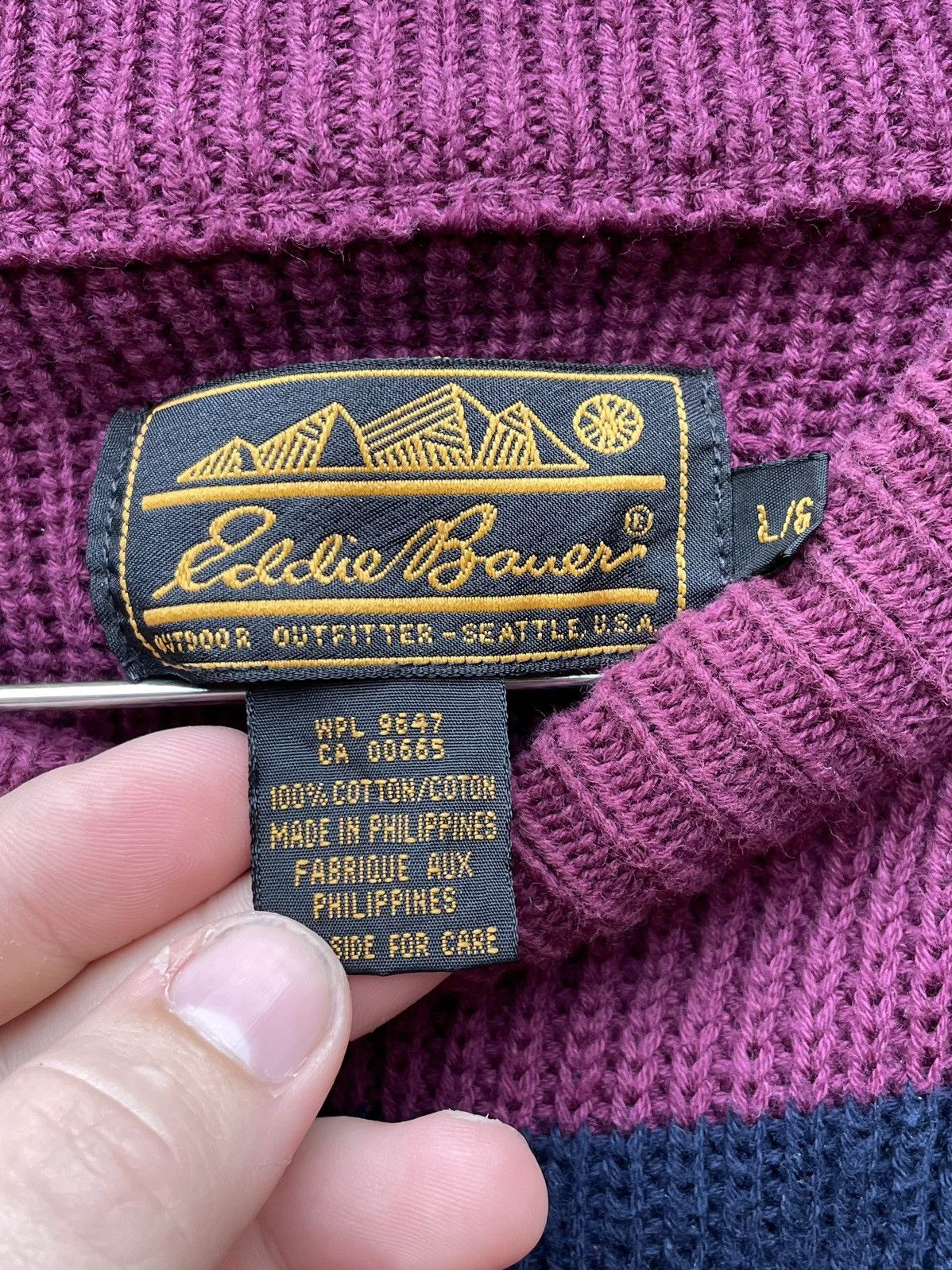 Eddie Bauer Vintage 90s Eddie Bauer Sweater Maroon striped Crewneck Size US L / EU 52-54 / 3 - 2 Thumbnail