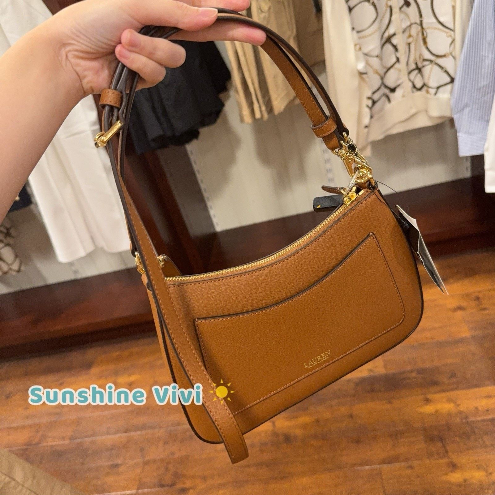 Lauren Ralph Lauren NWT Ralph Lauren Crosshatch Leather Medium Danni Bag Tan Size ONE SIZE - 1 Thumbnail