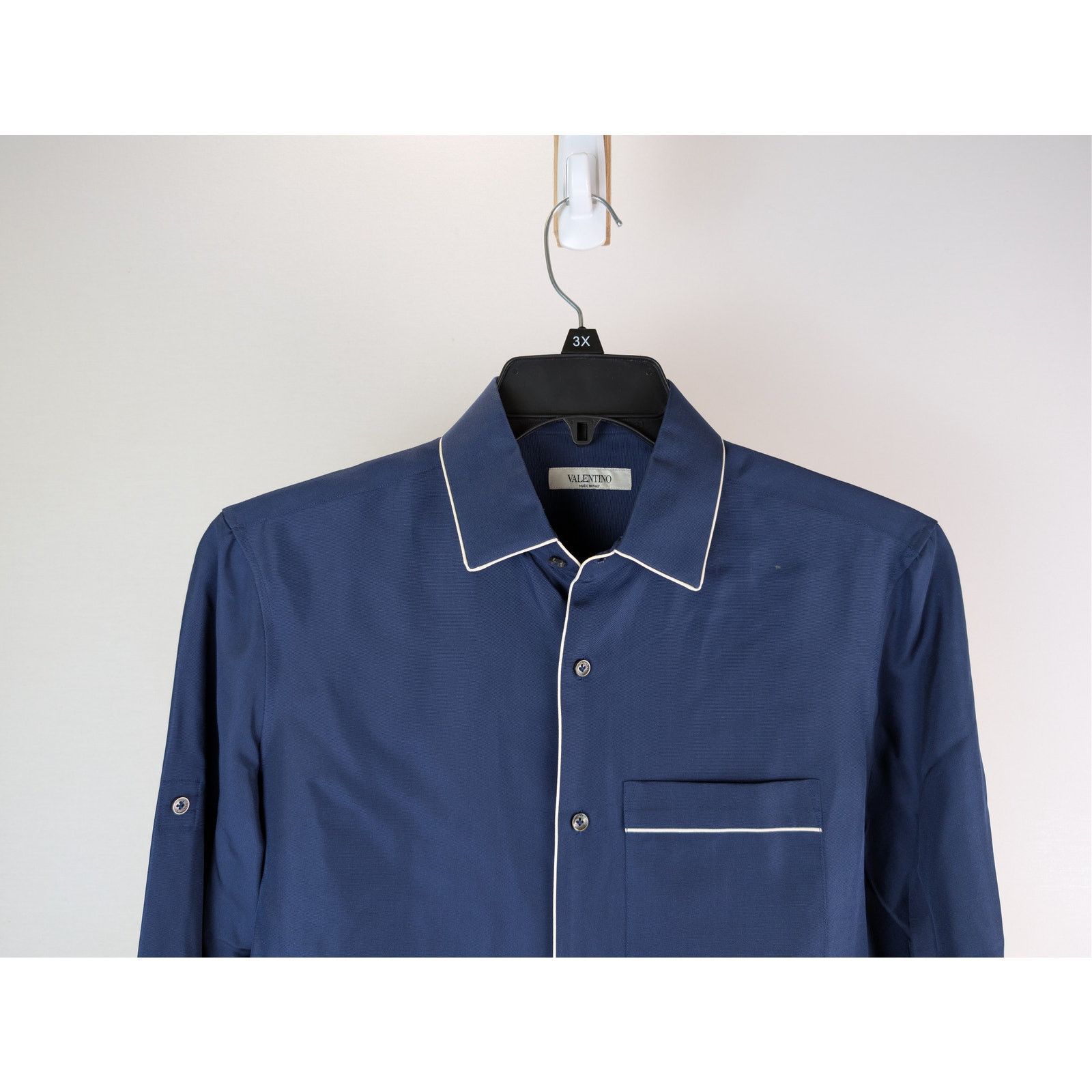 Valentino o1rshd1 CC20 silk piped Button up Shirt in Navy Blue Size US S / EU 44-46 / 1 - 3 Thumbnail