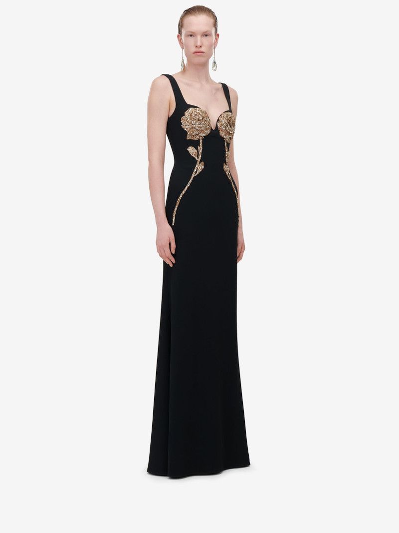 Alexander McQueen o1srvl11e0326 Rose Embroidery Evening Dress in Black Size XL / US 12-14 / IT 48-50 - 3 Thumbnail