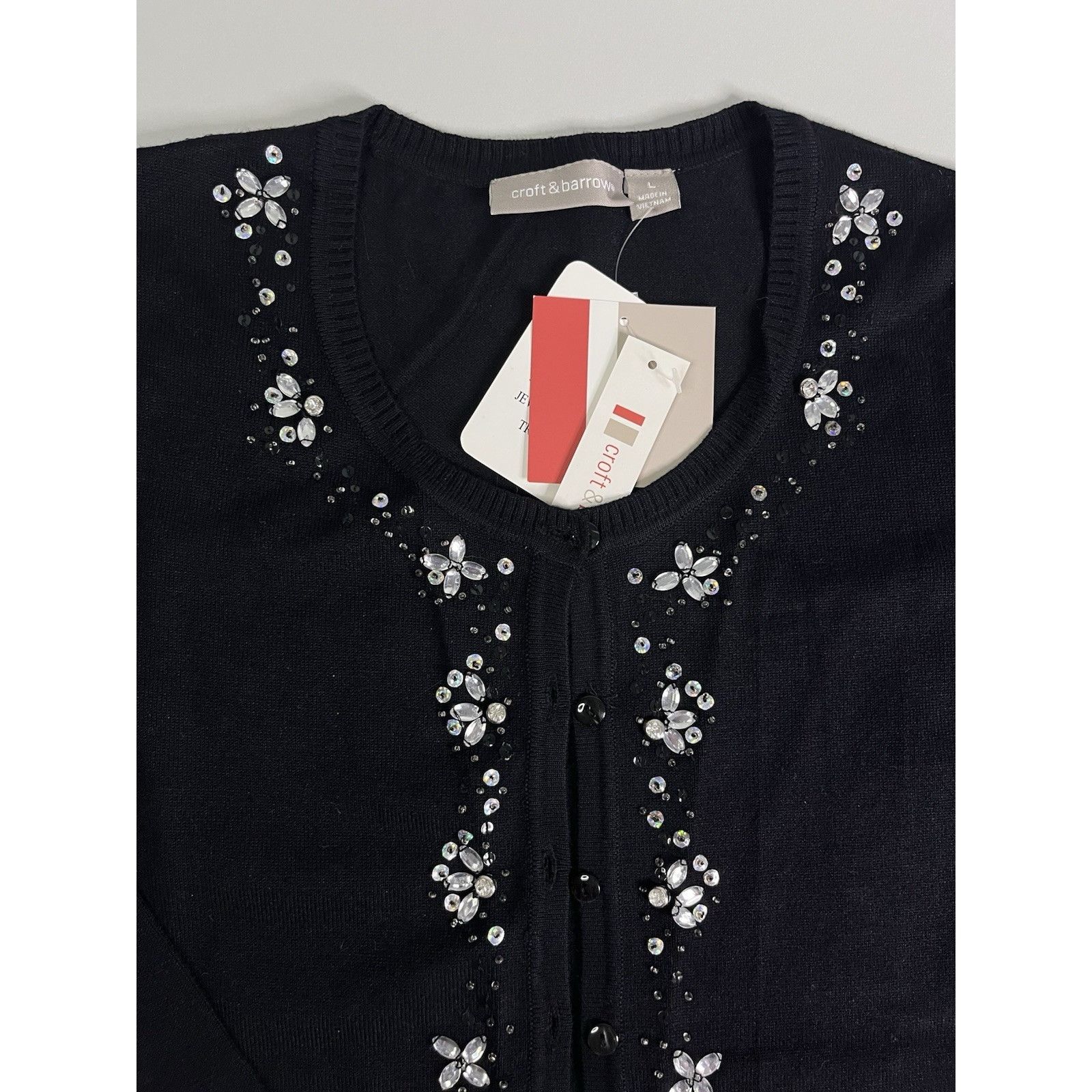 Croft & Barrow Croft & Barrow Cardigan Sweater Misses L Black Rhinestones B Size L / US 10 / IT 46 - 2 Thumbnail