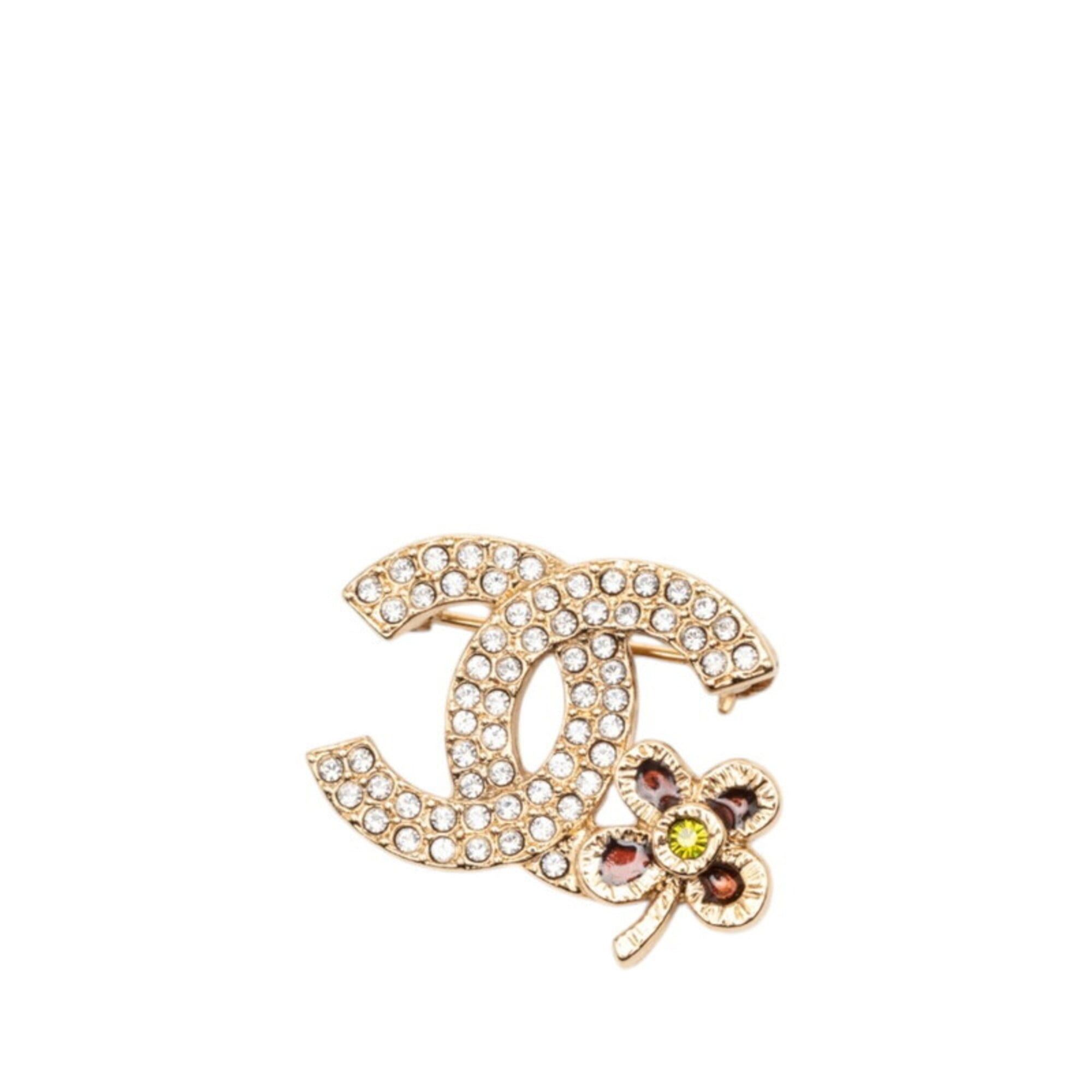 Chanel Chanel Coco Mark Clover Brooch, Gold Rhinestone Plated, Women's CHANEL Size ONE SIZE - 1 Thumbnail