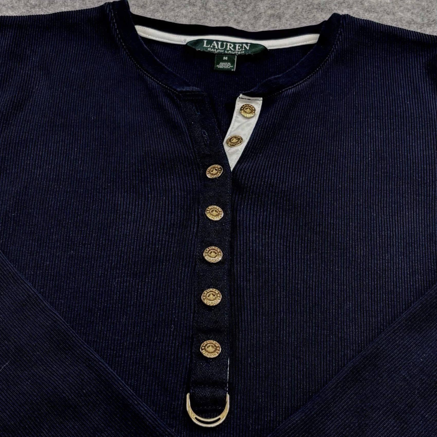 Ralph Lauren Lauren Ralph Lauren Ribbed Top 3/4 Sleeve Navy Medium Women’s Pullover Cotton Slim Size M Short Sleeve? Size M / US 6-8 / IT 42-44 - 4 Thumbnail