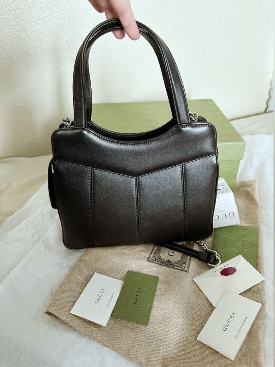 Gucci Retail $3100 Gucci Calfskin Petite GG Small Tote Bag Black Size ONE SIZE - 7 Thumbnail