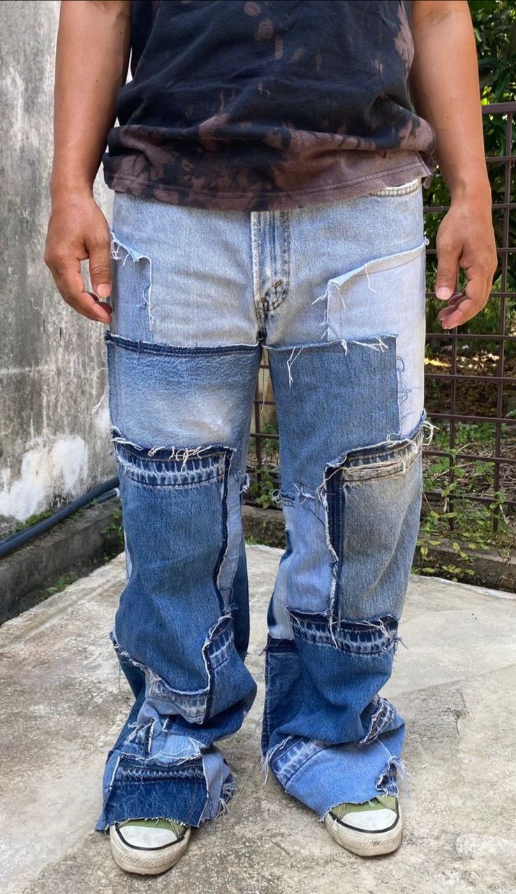 Levi's Vintage Levis 550 Relaxed Fit Patchwork Reworked Denim Size US 33 - 5 Thumbnail