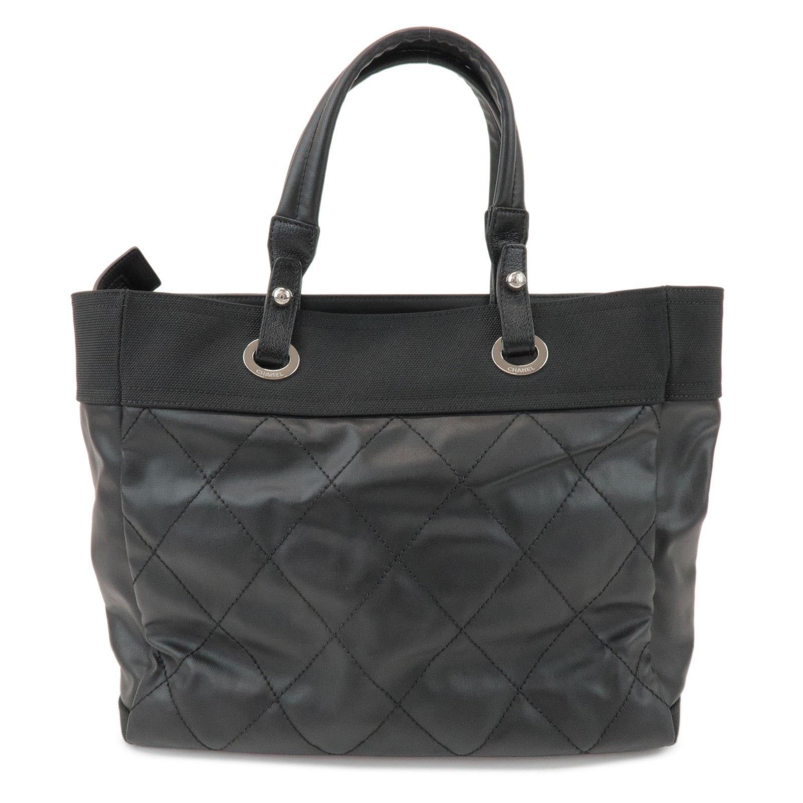 Chanel Chanel Paris Biarritz MM Leather Canvas Tote Black Size ONE SIZE - 2 Thumbnail