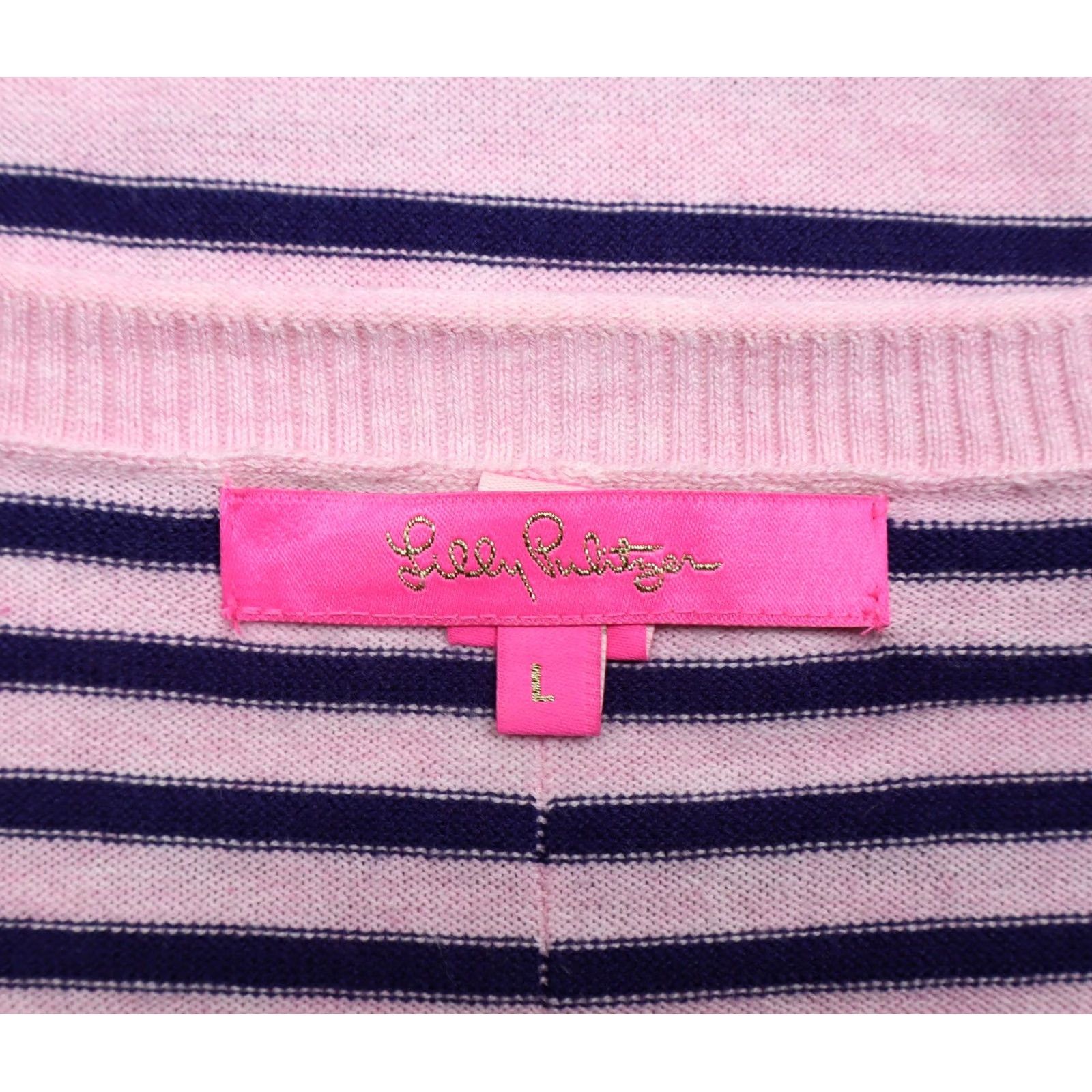 Lilly Pulitzer Lilly Pulitzer Women's Sweater Stripe Pink L Cotton, Polyester Pullover Round Neck All Seasons Lightweight Knit Button, Machine Washable Size L / US 10 / IT 46 - 5 Thumbnail