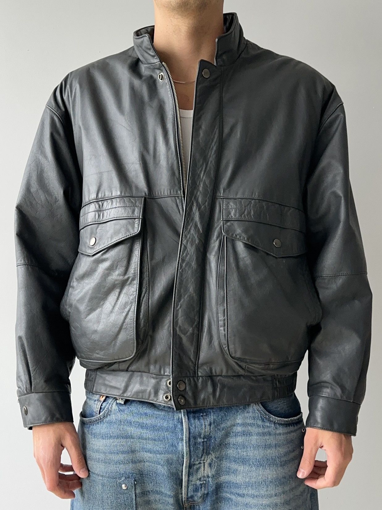 Vintage St Michael Real Leather Black Jacket Made In Korea