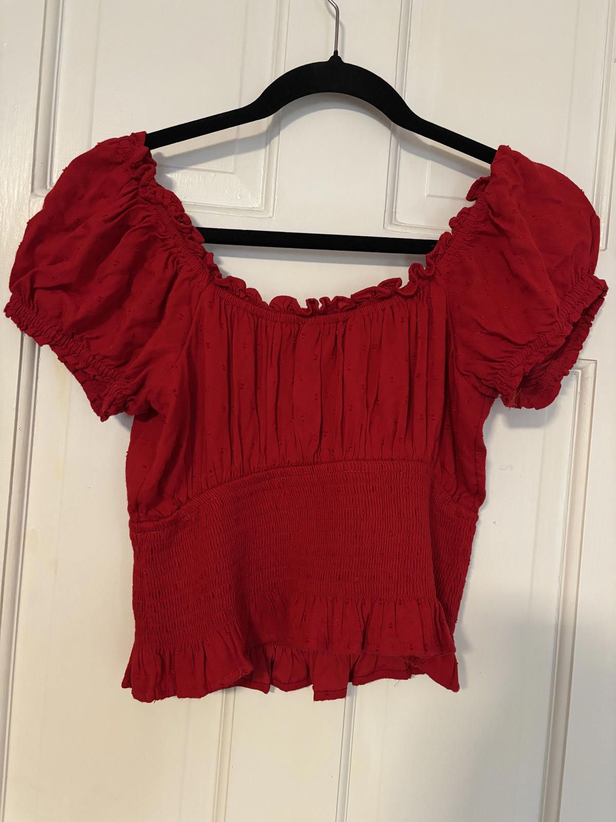 Other NEW Hollister Red Smocked Waist Short Sleeve Peasant Top L Size L / US 10 / IT 46 - 5 Thumbnail