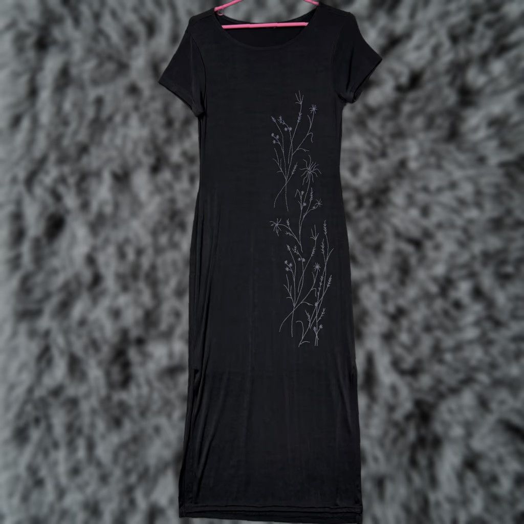 Vintage VINTAGE Y2K Embroidered Maxi Dress M Dark Floral Night Witchy Bohemian Gothic Grunge Retro Women’s Size M / US 6-8 / IT 42-44 - 1 Thumbnail